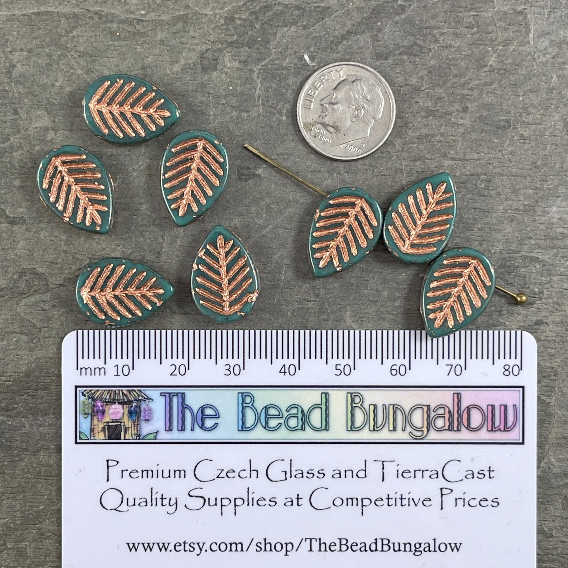 16x12mm Teal Briolette Dogwood Leaf Beads ~ Czech Glass Beads ~ Opaque Teal with Copper Wash (L/N-1433) * Qty. 8