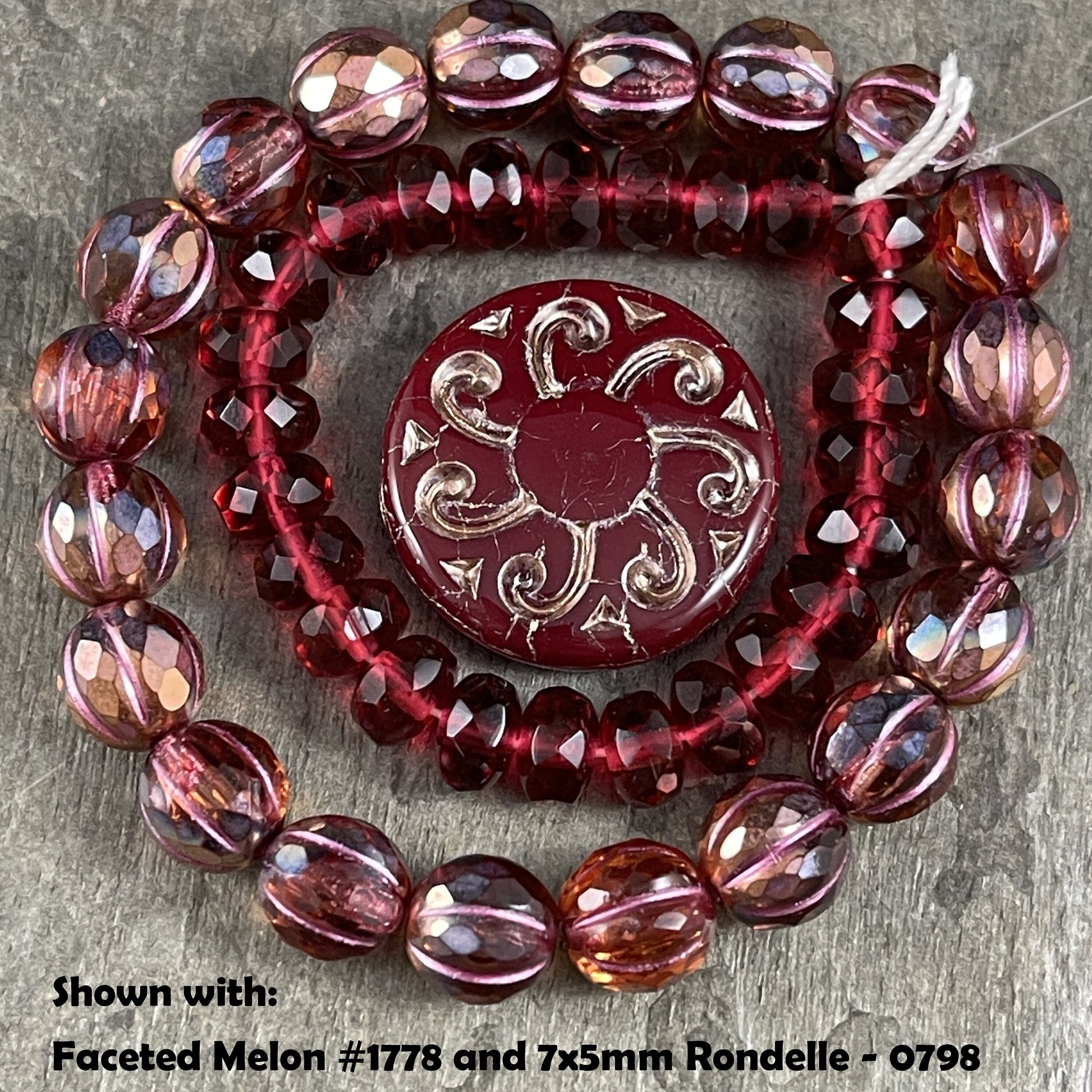 Sun Coin 23mm Czech Glass Beads ~ Dark Red Opaline with Platinum Wash ~ Focal Bead Pendant Bead (C23/RJ-4784) *