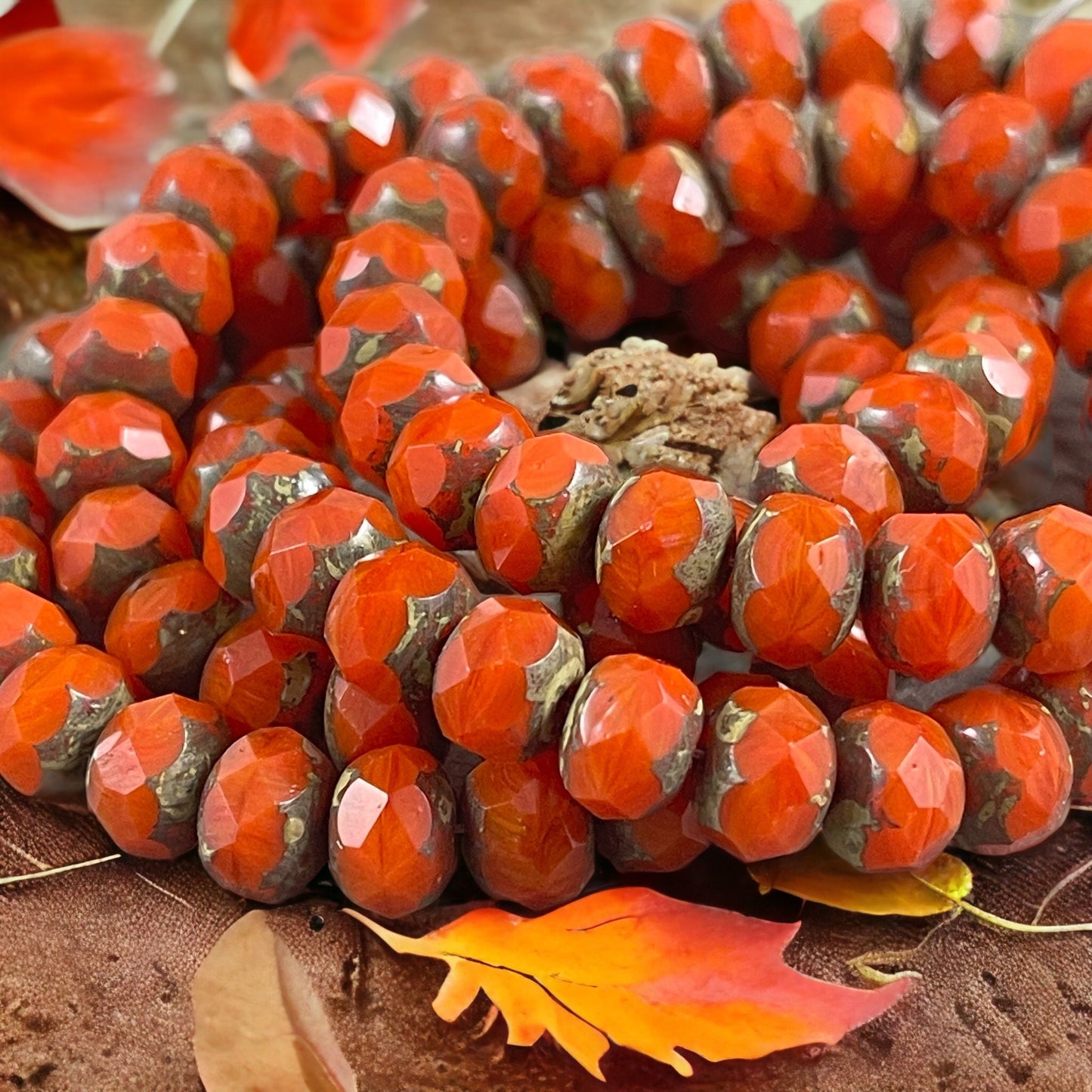 Orange Picasso Beads Orange Rondelles 8x6mm Rondelle Czech Glass Beads Opaque Real Orange Beads (R8/RJ-2211) * 25 Beads