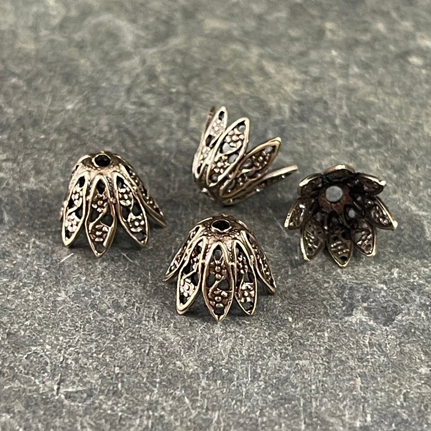 7mm Oxidized Brass Filigree Bead Caps ~ 7mm Victorian Style Brass Bead Caps (VJS-R589) *