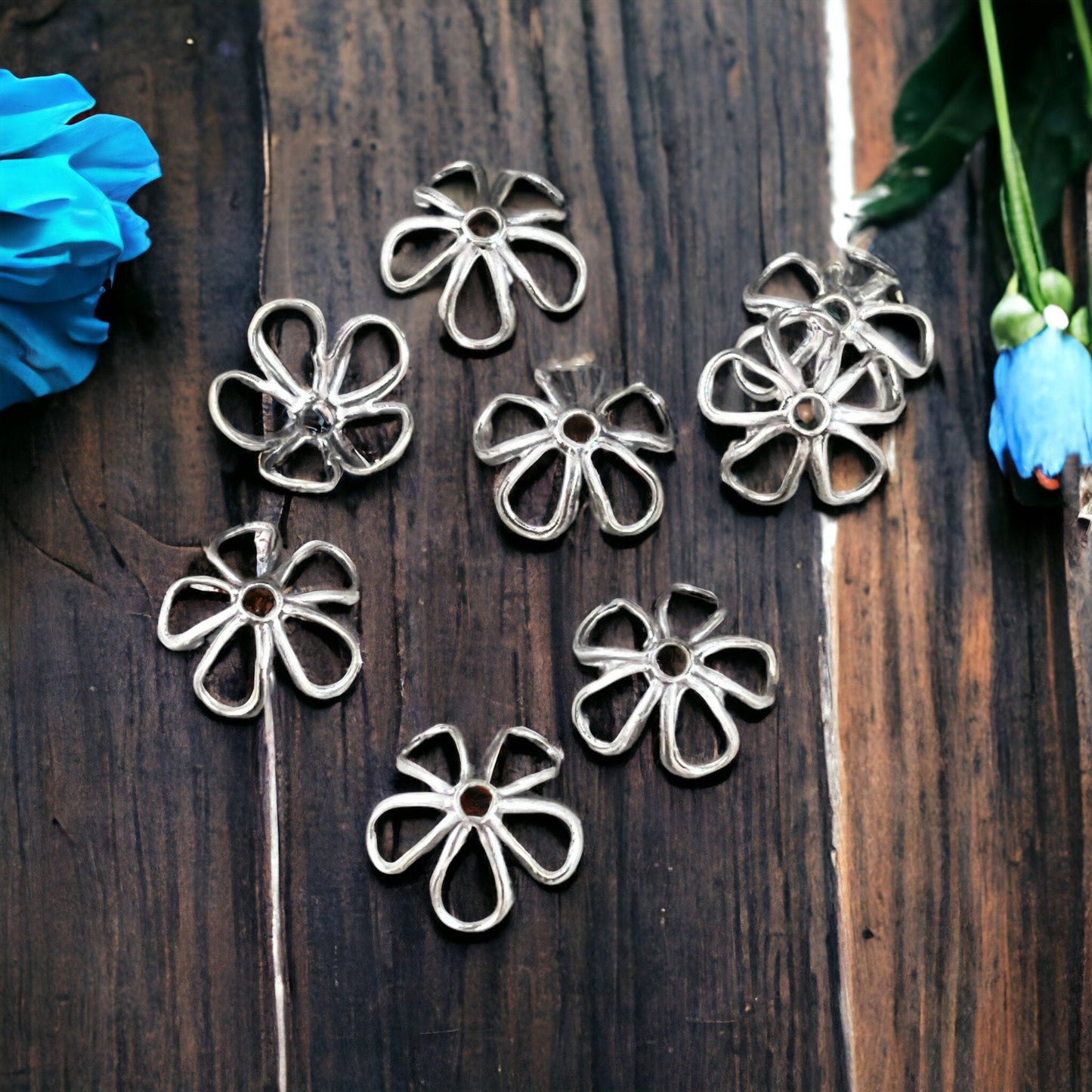 Silver Bead Caps, Flower Petal Bead Caps, Oxidized Sterling Silver Plated Bead Caps, 7.5mm Bead Caps (VJS/S134) * Qty. 12