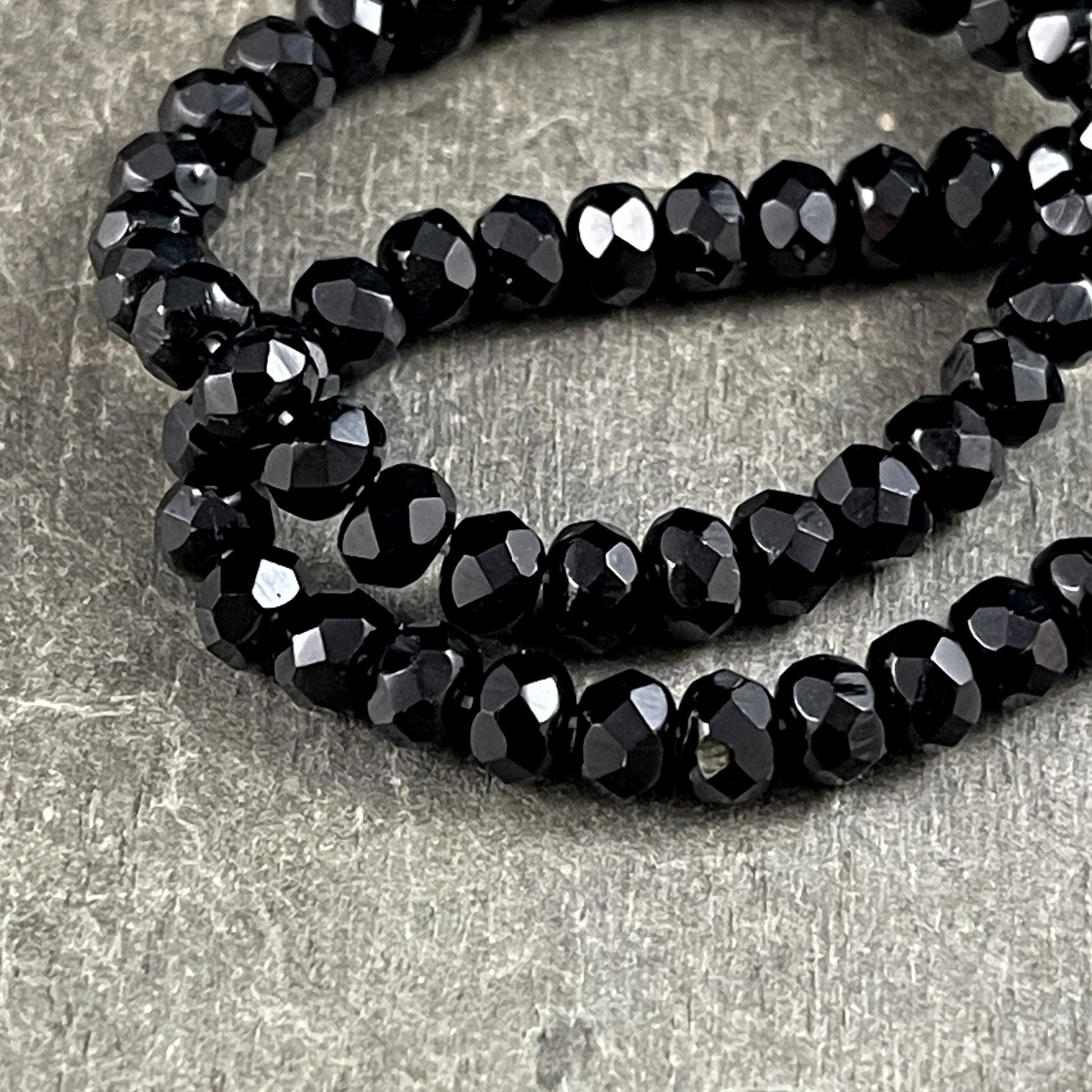 Black Glass Beads Czech Beads 5x3mm Rondelle Czech Glass Beads - Black Faceted Rondelle Opaque (R5/RJ-0556) * Qty. 30