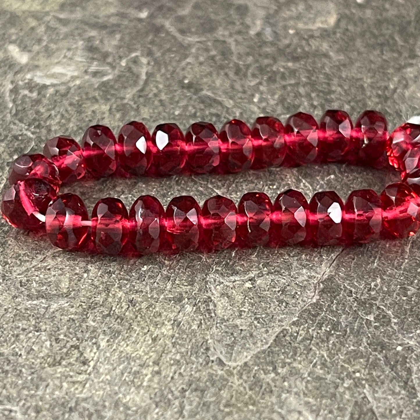 Cranberry Red 7x5mm Rondelle Czech Glass Beads Transparent Cranberry Red Faceted Rondelle (R7/RJ-0798) * Qty. 25