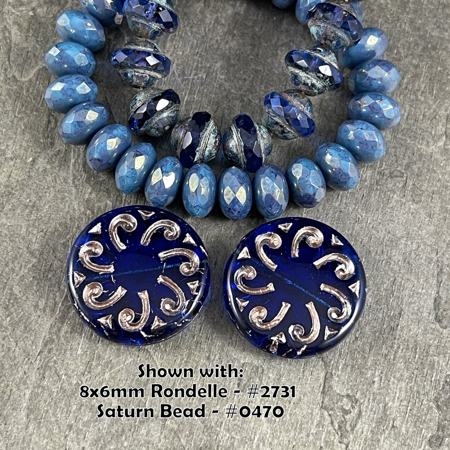 Sun Coin ~ 23mm Czech Glass Beads ~ Transparent Cobalt Blue with Platinum Wash ~ Focal Bead ~ Pendant Bead (C23/RJ-4785) *