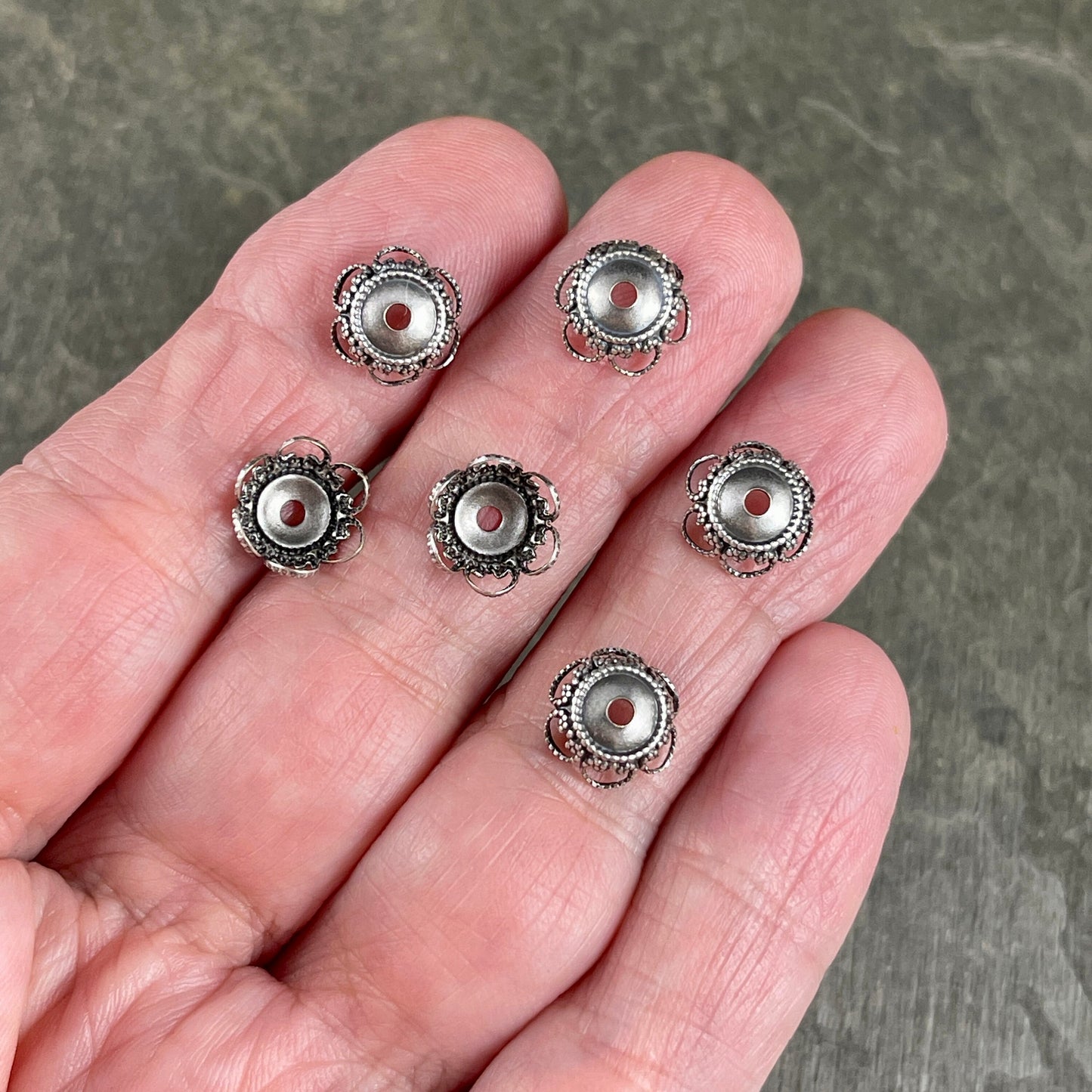 9mm Antiqued Silver Open Filigree Victorian Style Bead Caps ~ Oxidized Silver Plated Brass (VJS-DD22X) * Qty. 6