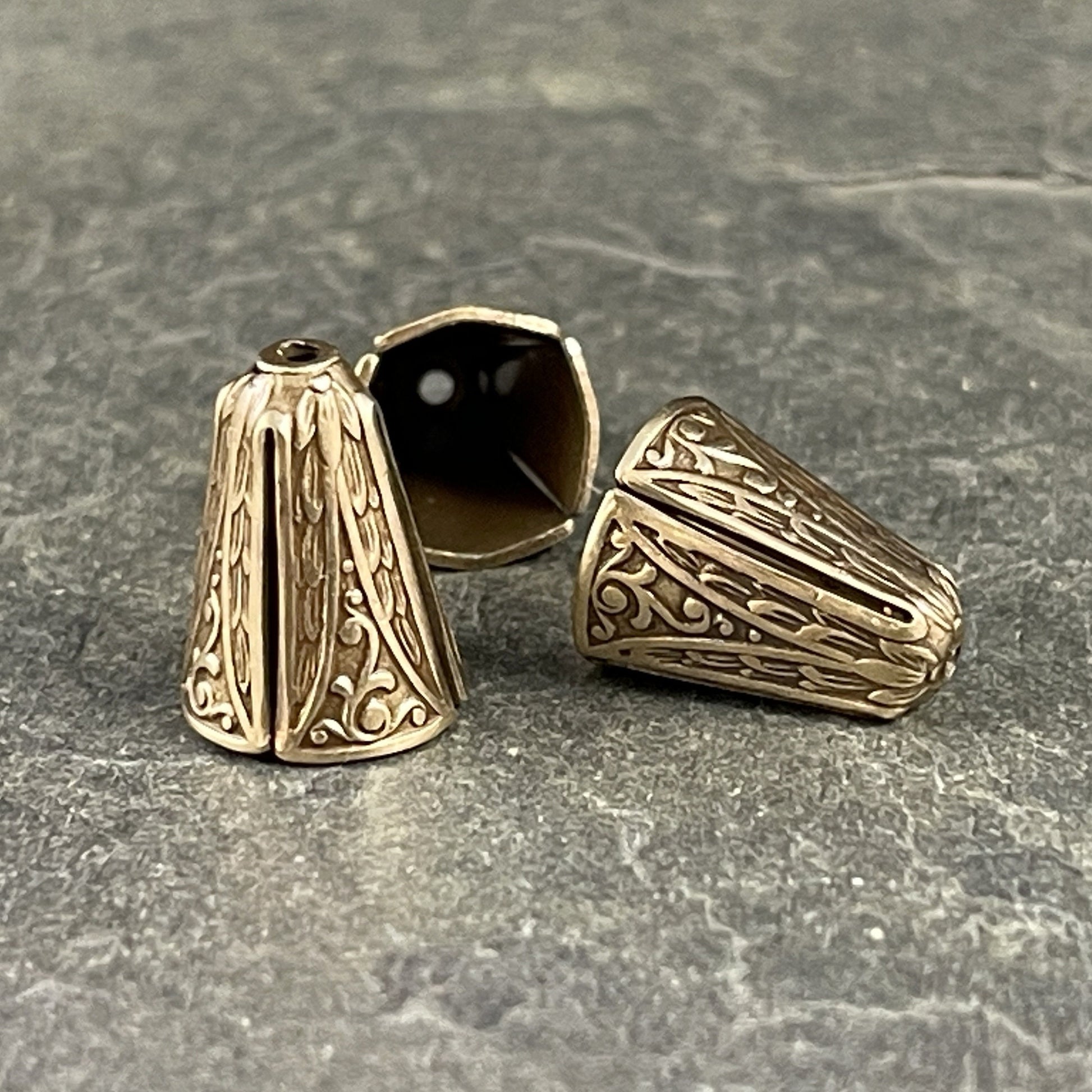 10mm Ornate Cone Bead Caps Oxidized Brass Cone Style Bead Caps Square-ish Oxidized Brass Bead Caps Tassel Cap (VJS/BB58A) *