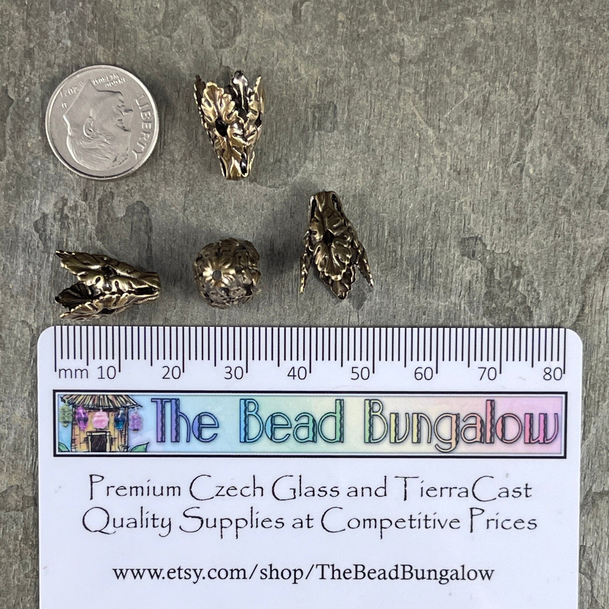 Bendable Leaf Design Antiqued Brass Cone Bead Caps ~ Ornate Victorian Bead Caps ~ Oxidized Brass (VJS/W265) *