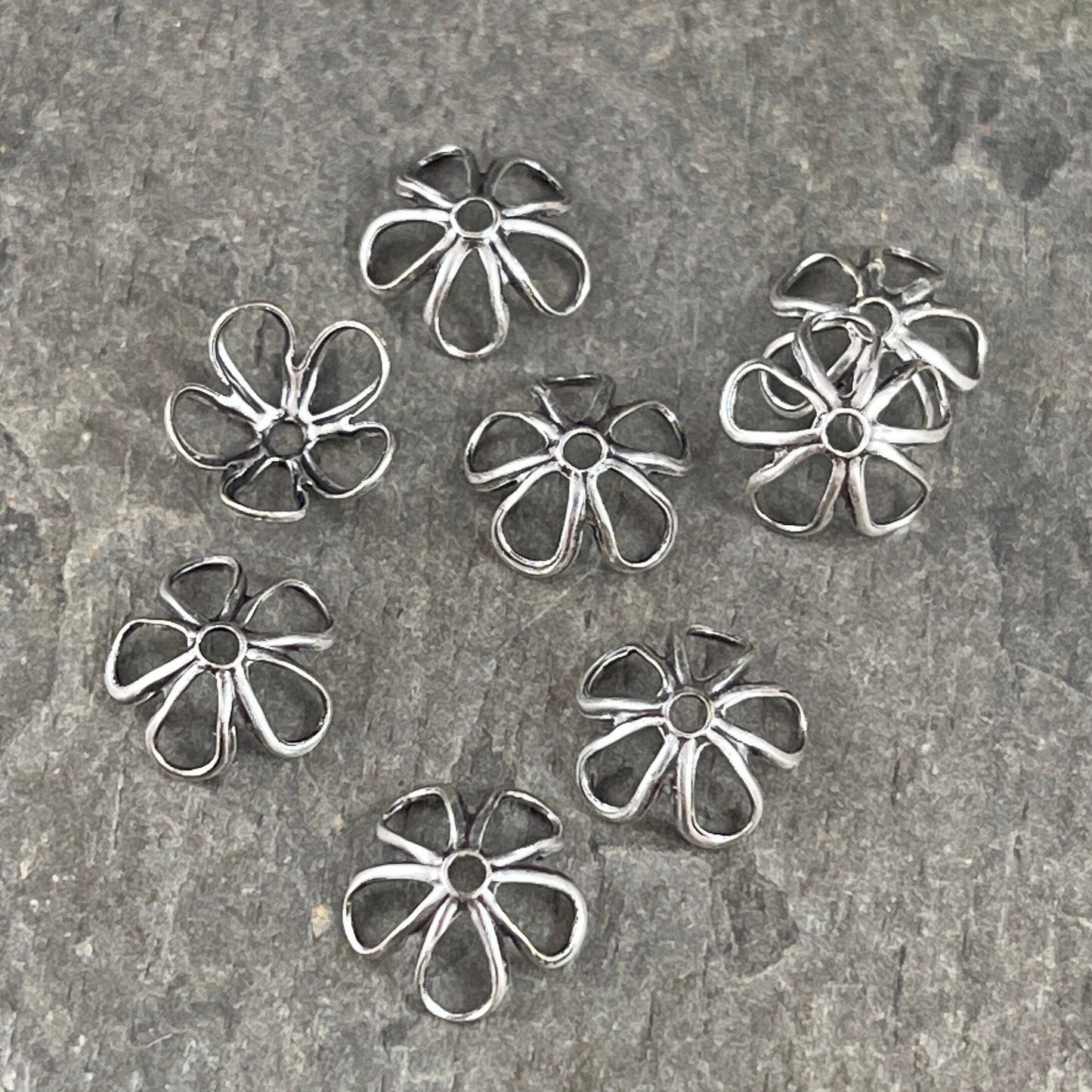 Silver Bead Caps, Flower Petal Bead Caps, Oxidized Sterling Silver Plated Bead Caps, 7.5mm Bead Caps (VJS/S134) * Qty. 12