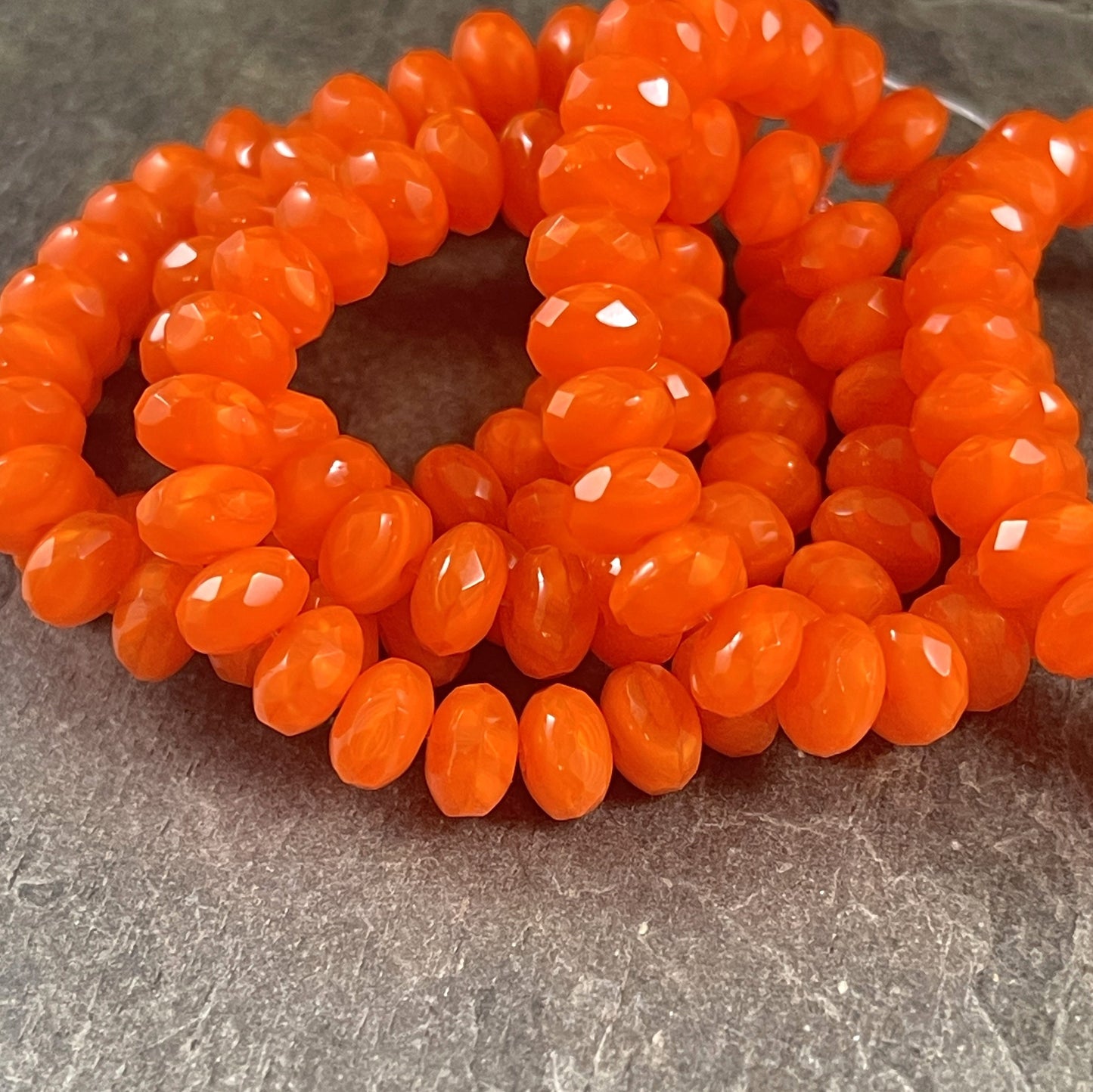 Bright Orange Silk Rondelle Czech Beads 7x5mm Rondelle Czech Glass Beads - Orange Opaline (R7/RJ-2762) * Qty. 25