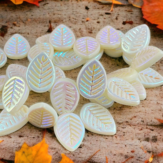 16x12mm White Briolette Leaf Beads with AB Finish ~ Frosty Winter Dogwood Leaf (L/N-0958) * Qty. 8