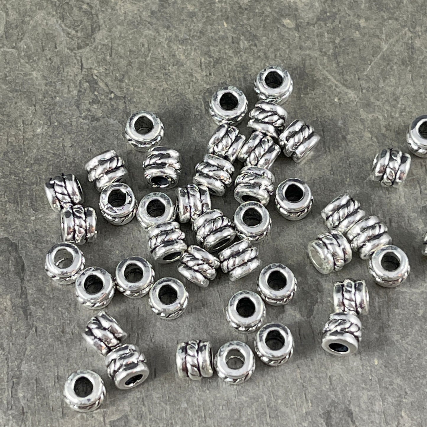 Antiqued Silver Tube Bead ~ 5x4mm Column Bead with 2.2mm Hole ~ Silver Metal Spacer Beads (0447Y-AS-NF) * Qty. 100