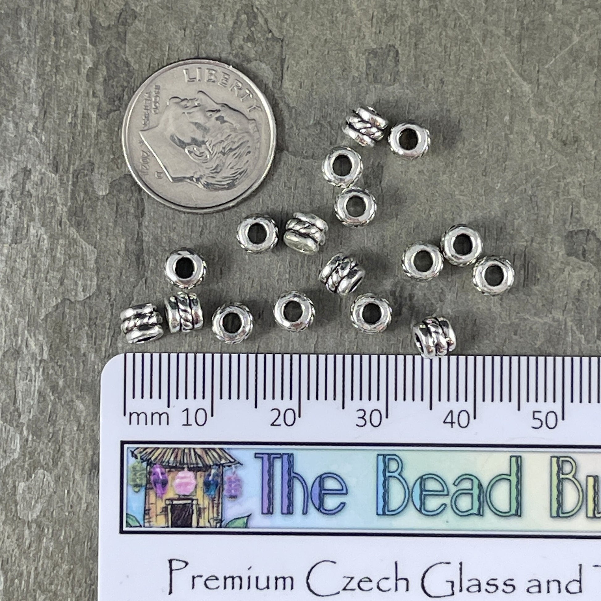 Antiqued Silver Tube Bead ~ 5x4mm Column Bead with 2.2mm Hole ~ Silver Metal Spacer Beads (0447Y-AS-NF) * Qty. 100