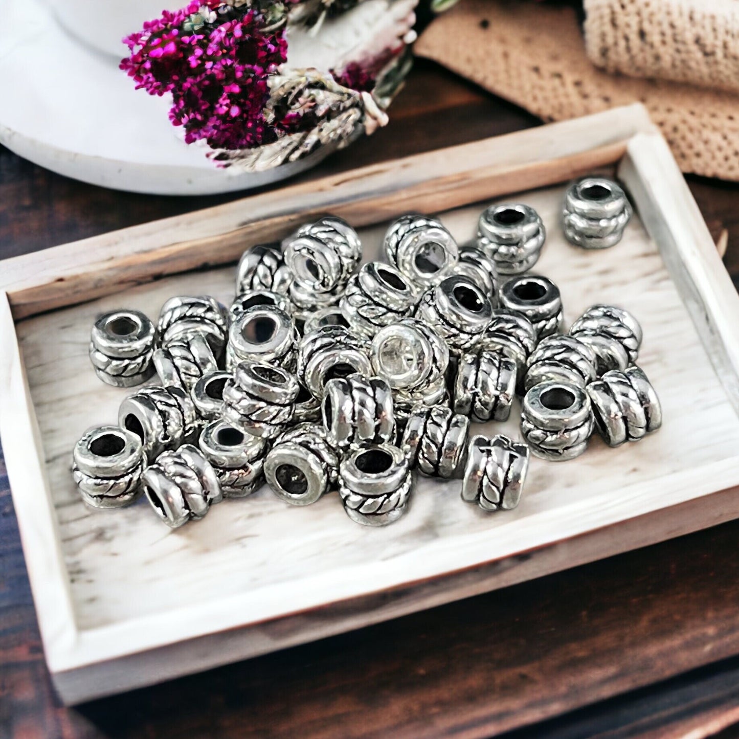 Antiqued Silver Tube Bead ~ 5x4mm Column Bead with 2.2mm Hole ~ Silver Metal Spacer Beads (0447Y-AS-NF) * Qty. 100