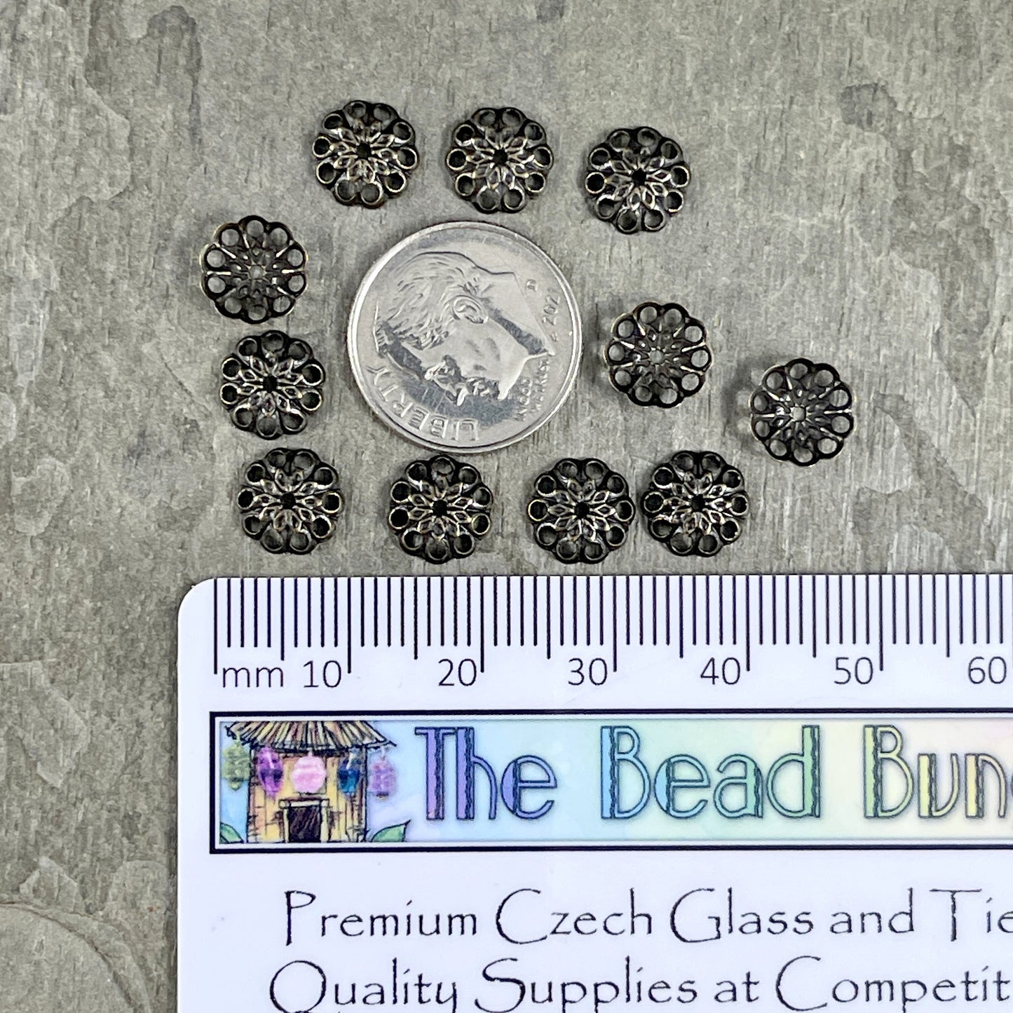 8mm Bronze Bead Caps Filigree Bead Caps Low Profile Lacy Bead Caps Antiqued Brass Bead Caps (BC-5636) * Qty. 30