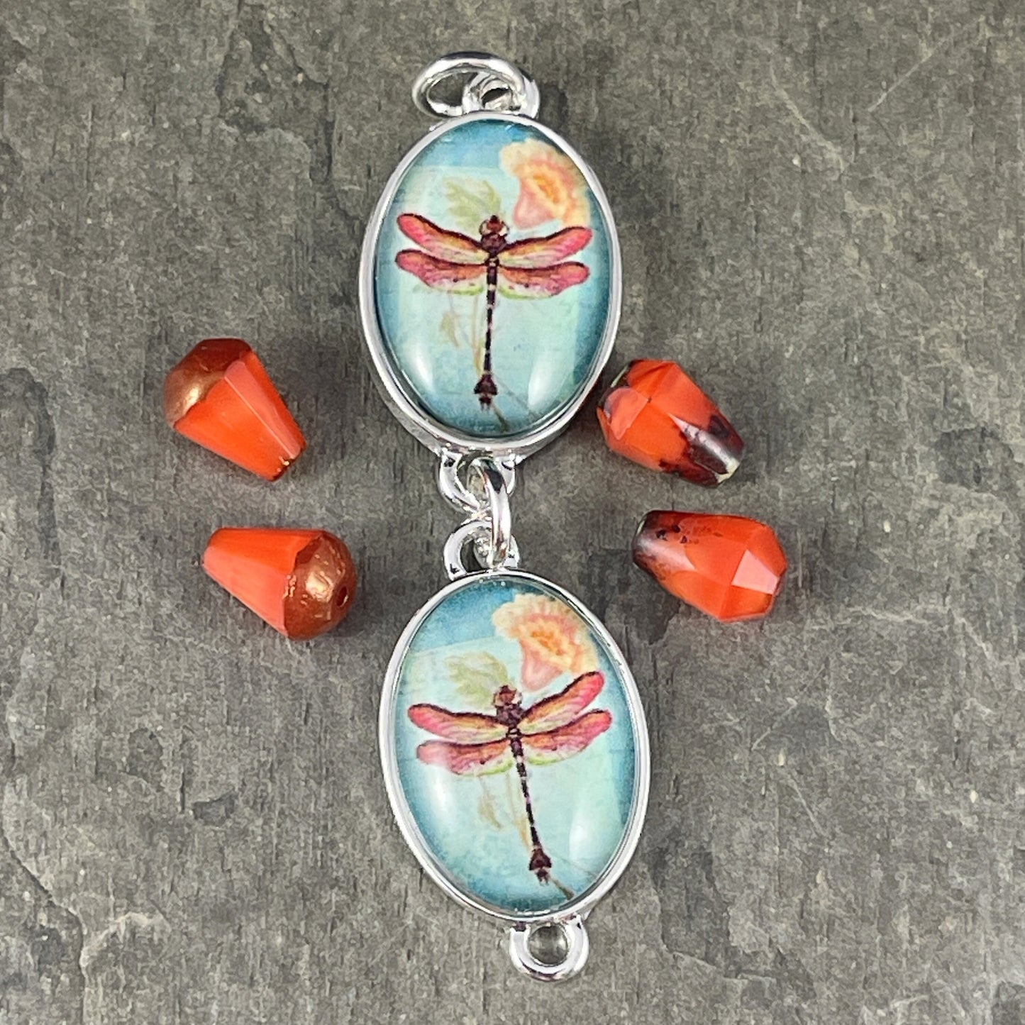 8mm Beveled Orange Teardrop Beads ~ Bright Orange Czech Glass Beads ~ Orange Silk Teardrop with Copper Picasso (DRO/RJ-2078) * Qty. 15