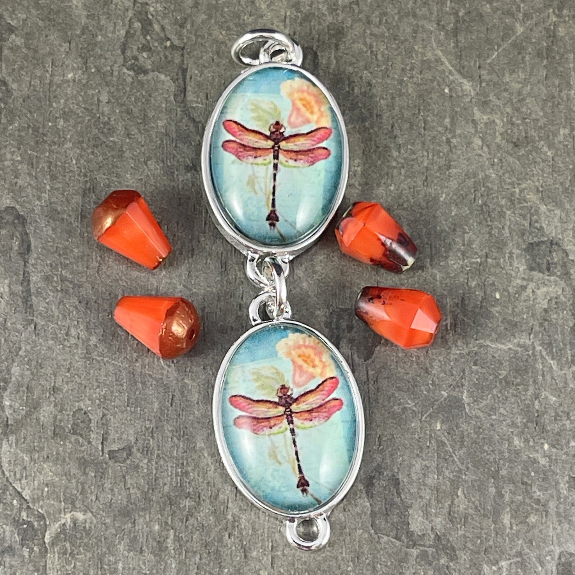 8mm Beveled Orange Teardrop Beads ~ Bright Orange Czech Glass Beads ~ Orange Silk Teardrop with Copper Picasso (DRO/RJ-2078) * Qty. 15