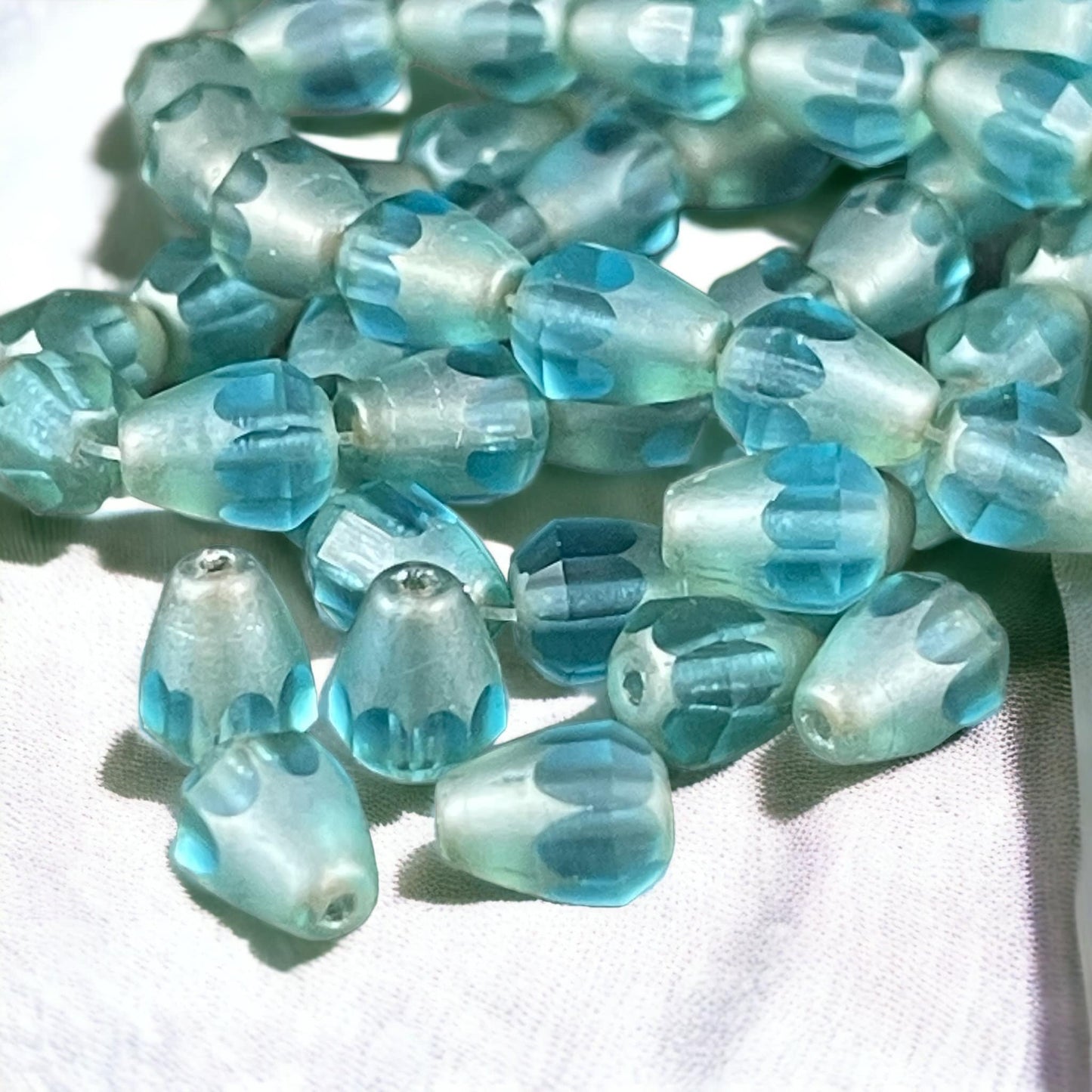 8mm Aqua Faceted Teardrop ~ Czech Glass Beads ~ 8x5mm Matte Aqua Teardrop Beads with White Bronze Finish (DRO/RJ-2026) * Qty. 15