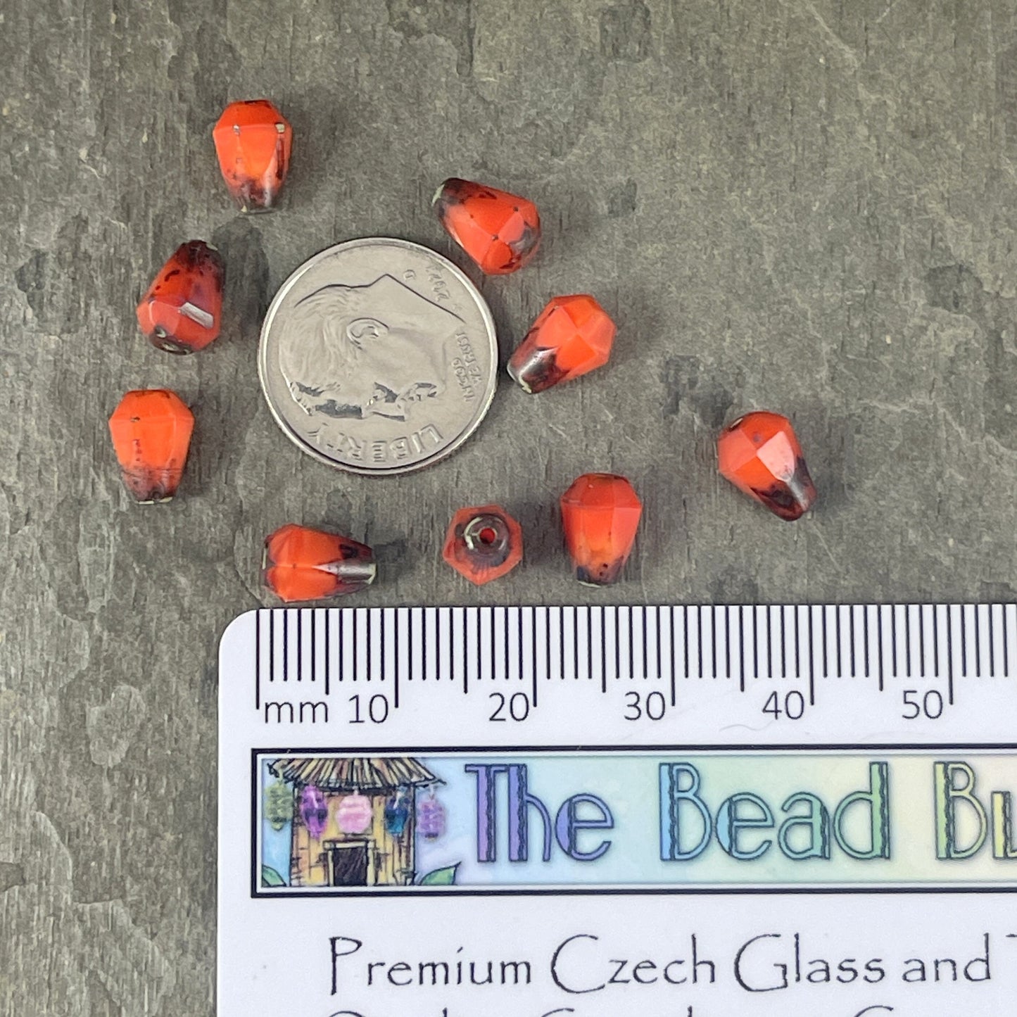8mm Faceted Orange Teardrop Beads ~ Bright Orange Beads Czech Glass Beads ~ Orange Silk Teardrop with Picasso (DRO/RJ-2065) * Qty. 15