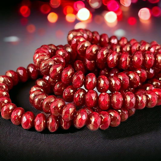 Dark Red Opaline Czech Glass Beads ~ 5x3mm Rondelle ~ Opaque Cranberry Red Glass with Bronze Picasso (R5/N-0262) * Qty. 30