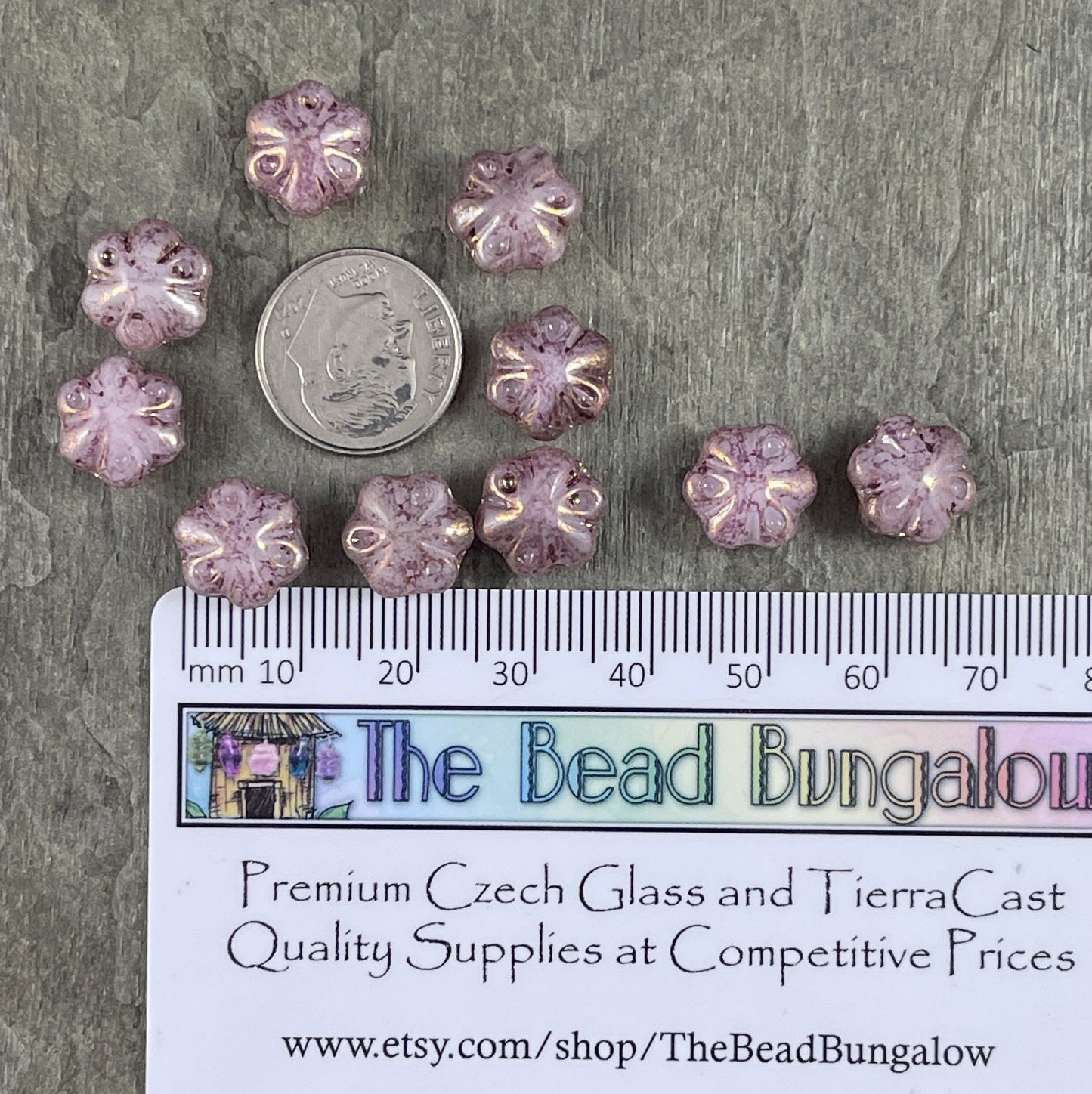 11mm Scalloped Puffy Czech Glass Flower Bead ~ Pale Pink with Marbled Purple Picasso Finish (PFS15) * Qty. 8