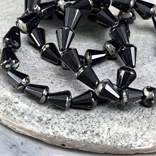 8mm Black Picasso Beveled Drops Black Czech Beads Czech Glass Beads Jet Black Teardrop with Picasso (DRO/RJ-2356) * Qty. 15