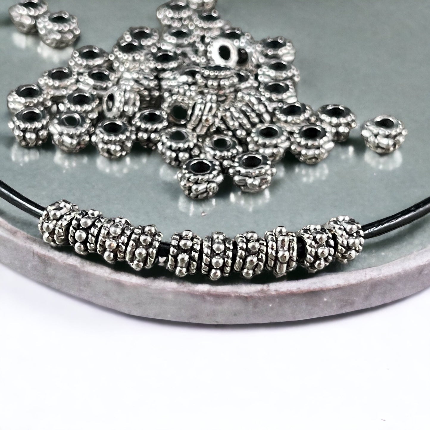 Antiqued Silver Tube Bead 5x3mm Rondelle Bead with 2mm Hole Silver Metal Spacer Beads (Q063-27AS) * Qty. 200