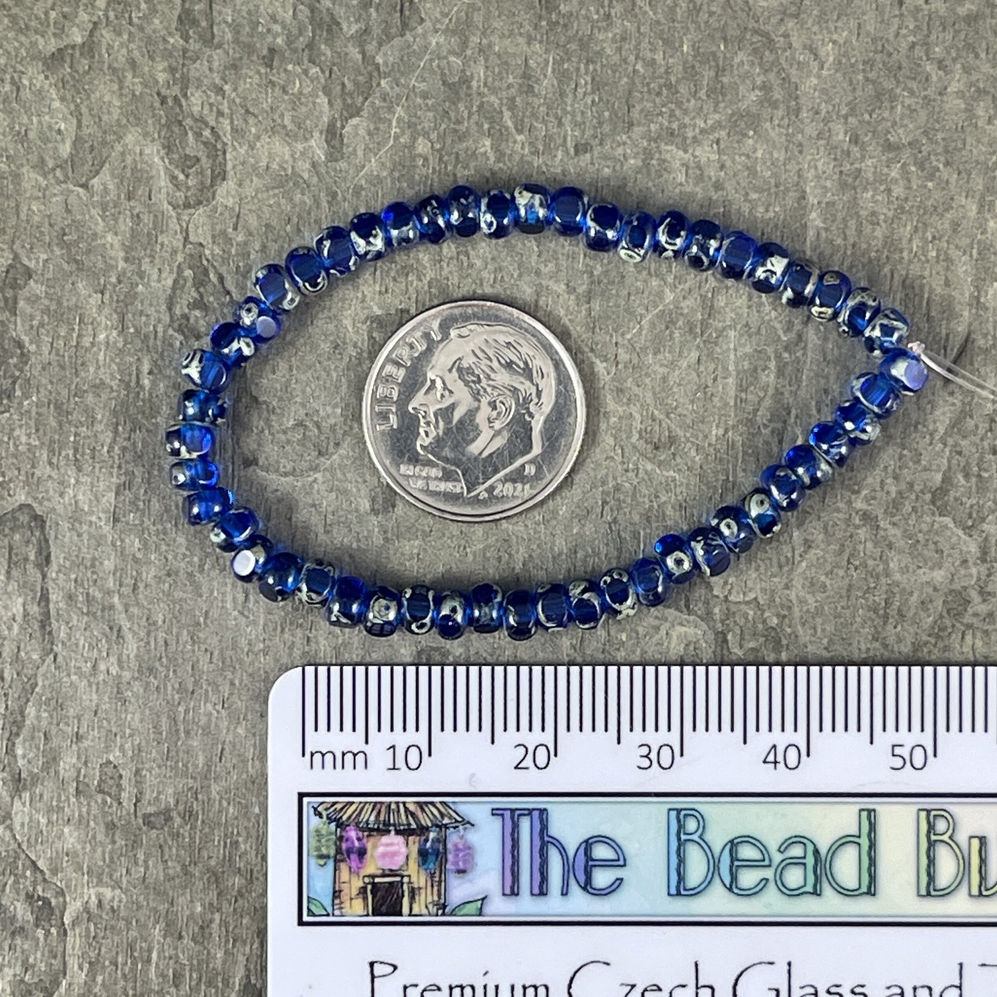 Czech Glass Beads ~ Small 4x3mm Faceted Cobalt Blue Beads ~ Transparent Blue with Picasso Finish (TRICA/RJ-2667) * Qty. 50