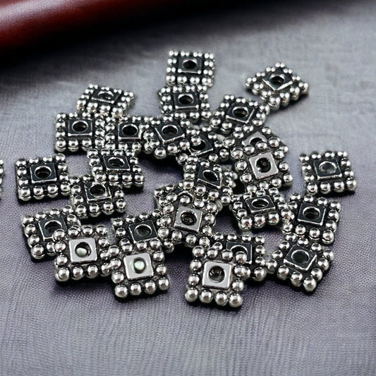 7mm Square Metal Spacer Beads Antiqued Silver Flat Square Spacer Nickel Free Alloy Metal (00697-AS) * Qty. 50
