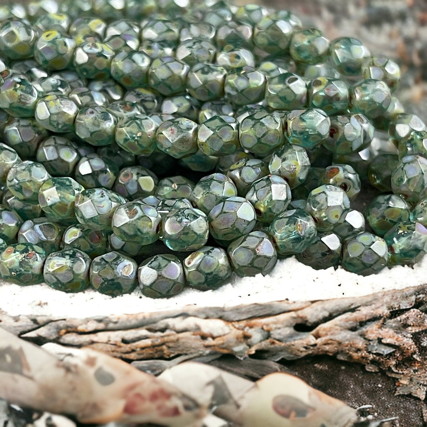 Green Picasso Beads Olive Green with Full Picasso Finish 6mm Czech Glass Beads Mossy Green Faceted Round Beads (FP6/N-145) * Qty 25