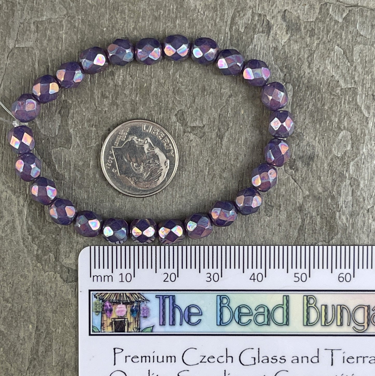 6mm Purple Glass with Mother of Pearl Finish ~ Purple Irridescent Faceted Round Czech Glass Fire Polished Beads (FP6/N-157) * Qty. 25