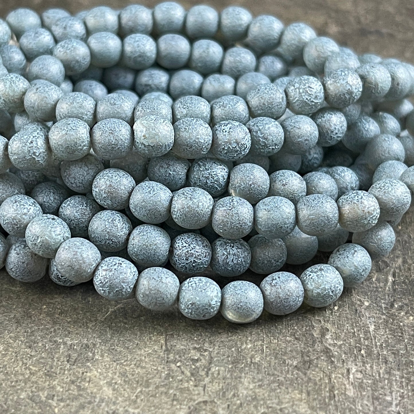 Blue Czech Glass Beads 6mm Round Glass Beads Green Glass with Etched Finish and Turquoise Wash (D6/N-009) * Qty. 30