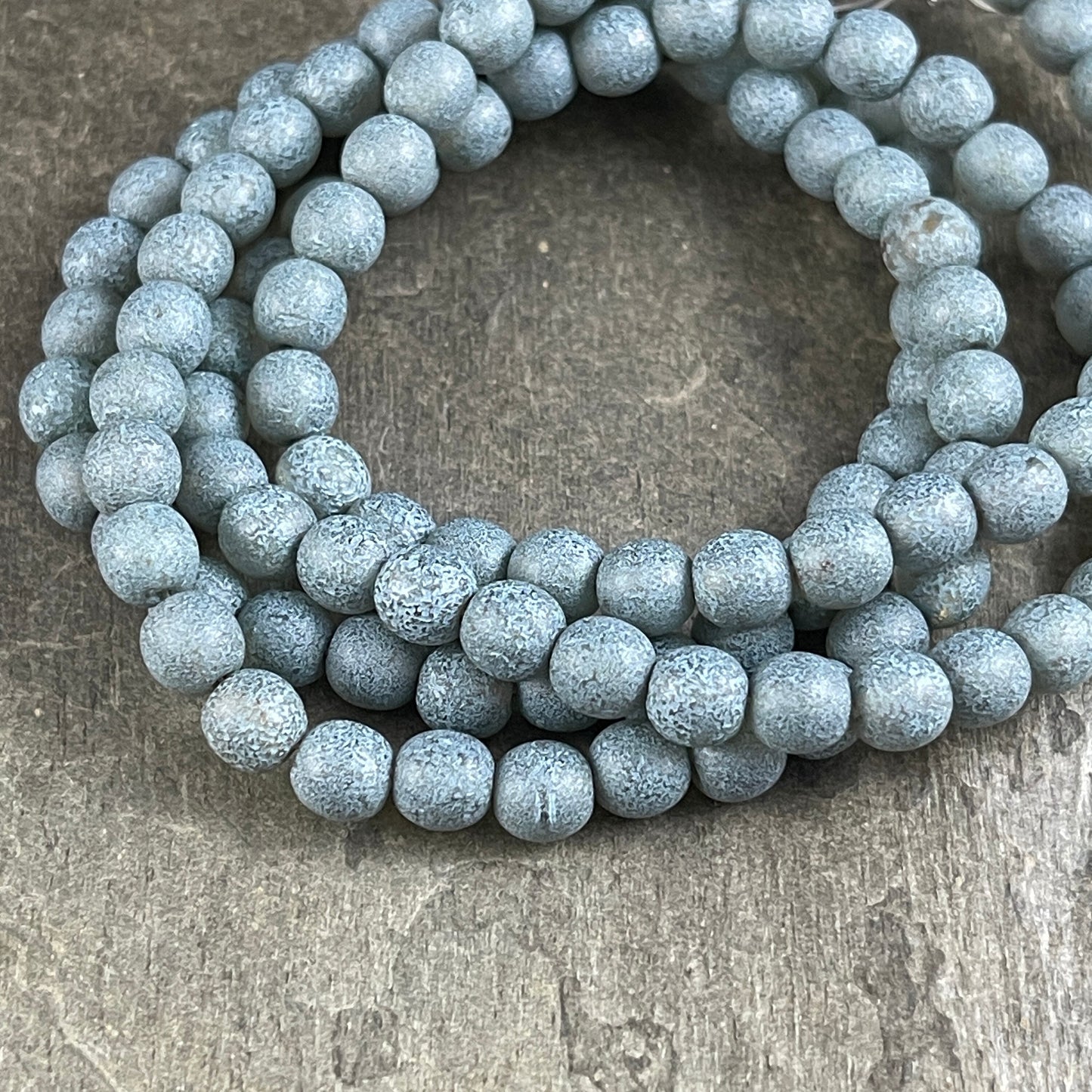 Blue Czech Glass Beads 6mm Round Glass Beads Green Glass with Etched Finish and Turquoise Wash (D6/N-009) * Qty. 30