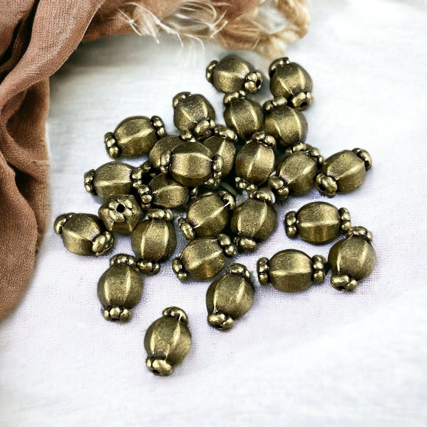 Antiqued Brass Spacer Beads 10x7mm Lantern Shape Beads Bronze Metal Beads (MLF0527Y) Nickel Free Alloy Metal * Qty. 30