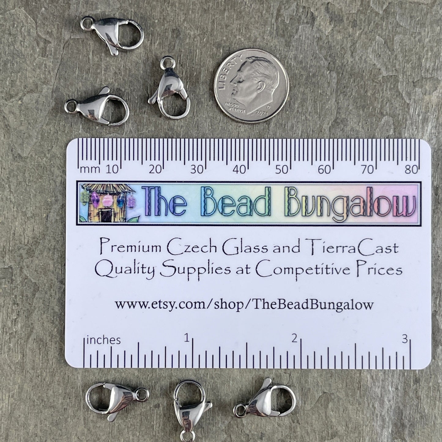 15mm Platinum Silver Lobster Clasps ~ 15x9mm Stainless Steel Lobster Claw Clasp (F182-01P) * Qty. 10