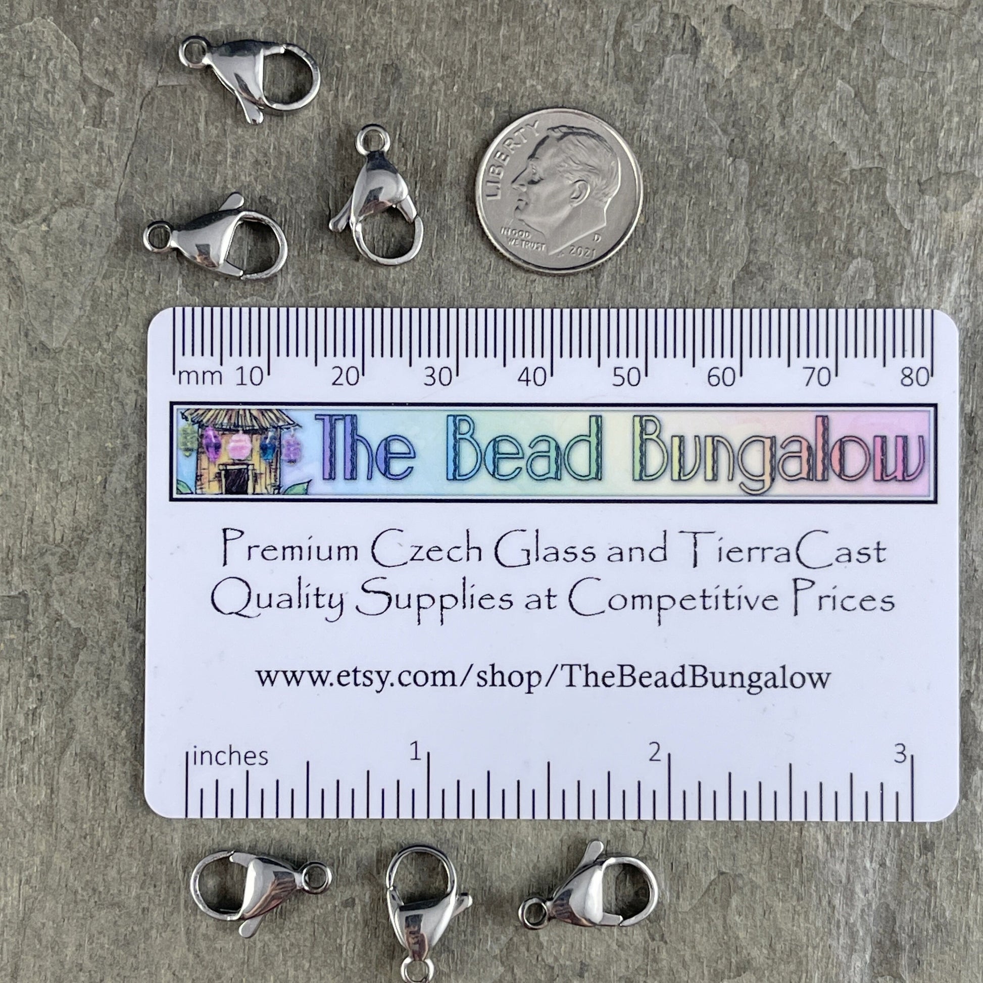 15mm Platinum Silver Lobster Clasps ~ 15x9mm Stainless Steel Lobster Claw Clasp (F182-01P) * Qty. 10