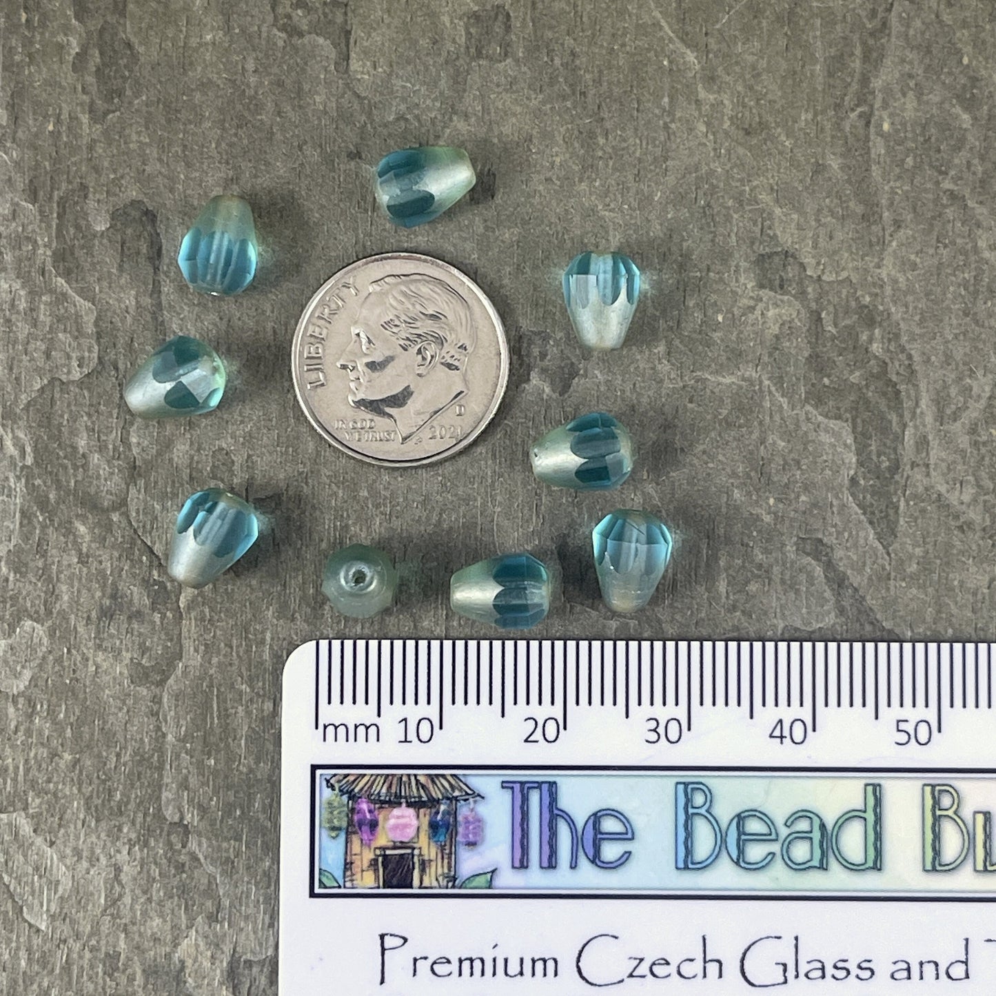 8mm Aqua Faceted Teardrop ~ Czech Glass Beads ~ 8x5mm Matte Aqua Teardrop Beads with White Bronze Finish (DRO/RJ-2026) * Qty. 15