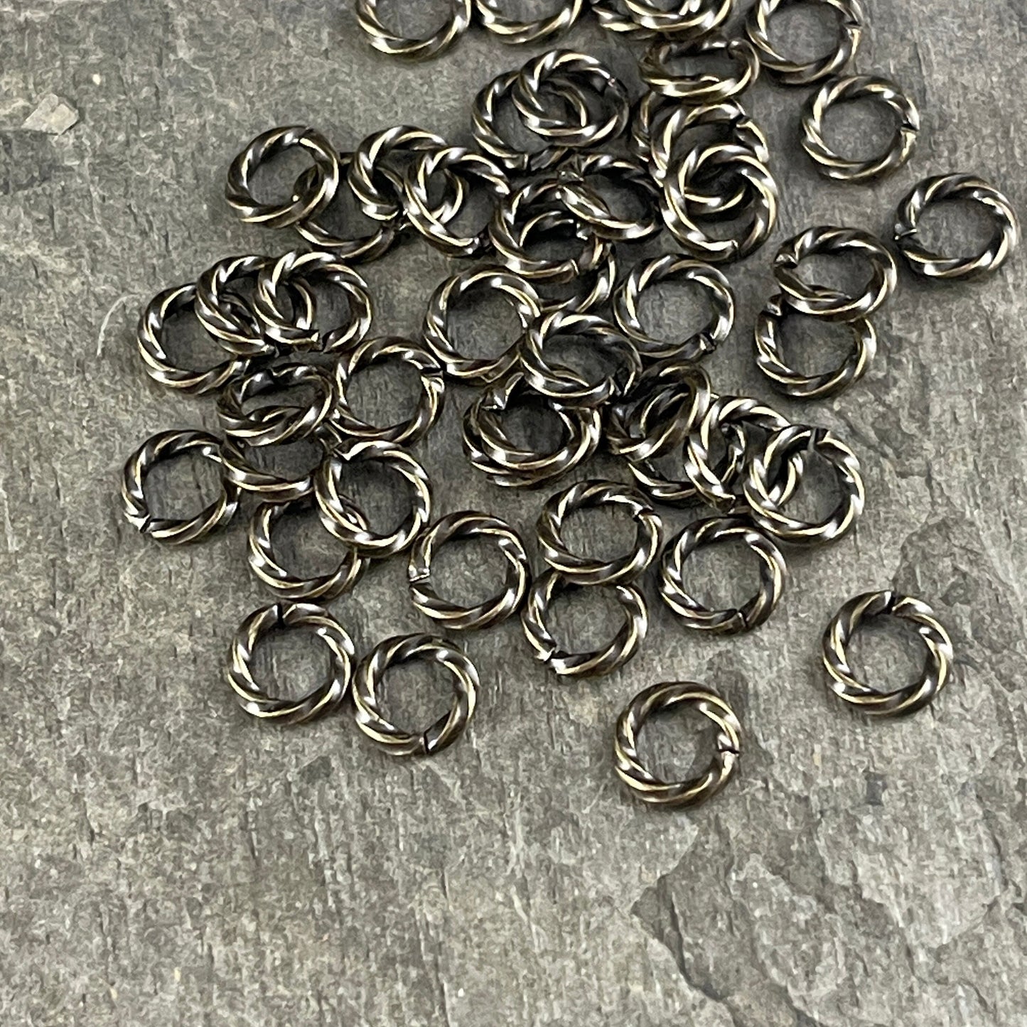 6mm Twisted Jumprings ~ Antiqued Brass 16 gauge Decorative, Open Jump Rings (FM/5042) * Qty. 50 or 100