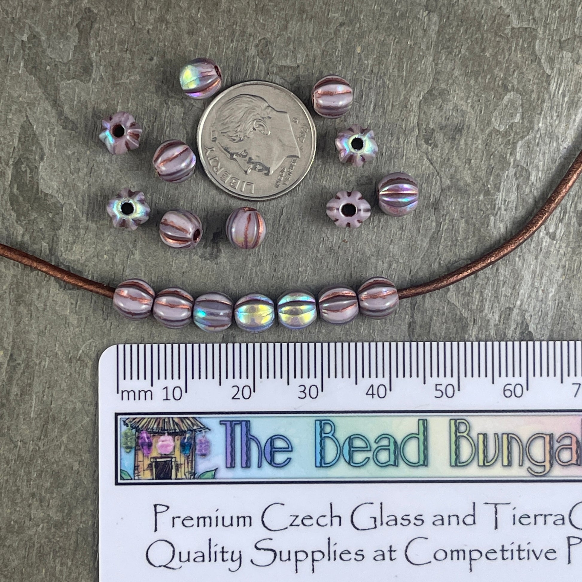 6mm Large Hole Melon Thistle Purple AB Melon Beads with Bronze Wash Large Hole Lavender Czech Glass Beads (BH6/N-138) * Qty 25