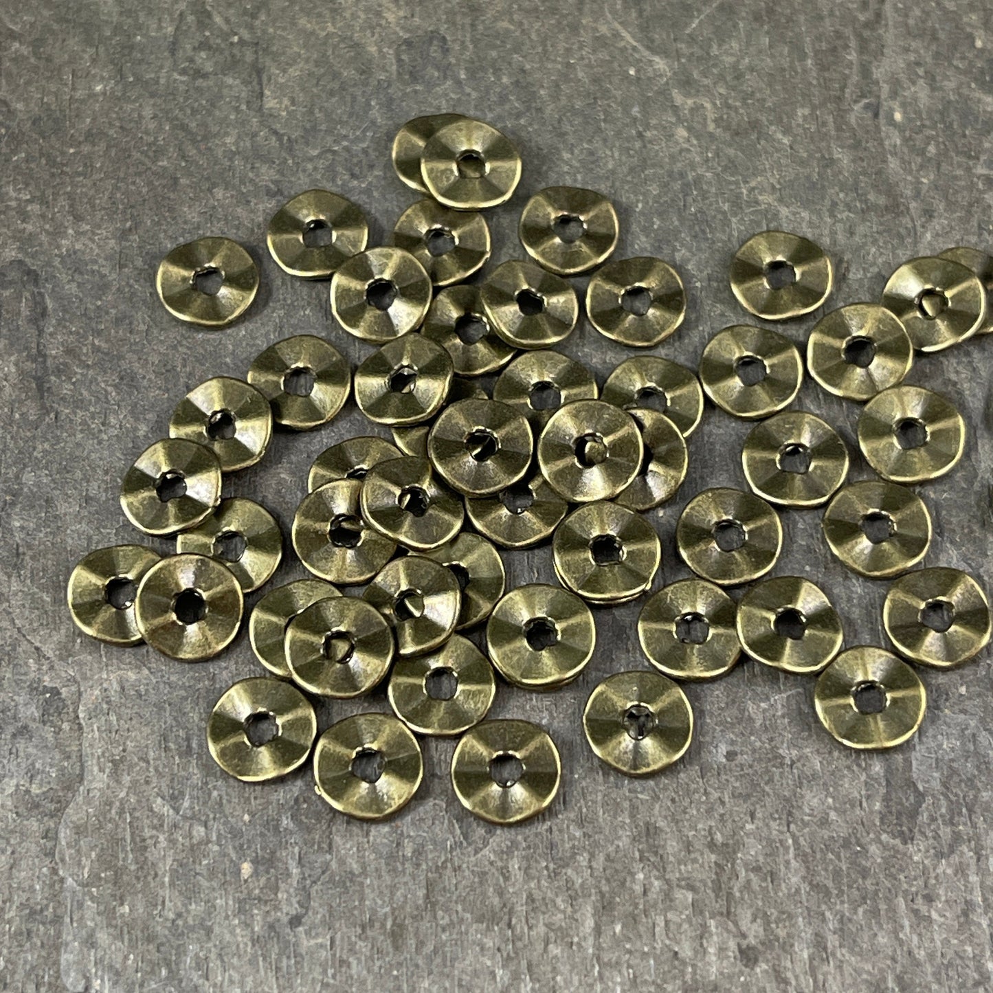 Wavy Spacer Beads - Antiqued Brass Metal Beads - 7mm Disc Spacers Thin Wavy Spacer Beads (A101871-AB) - Qty. 100