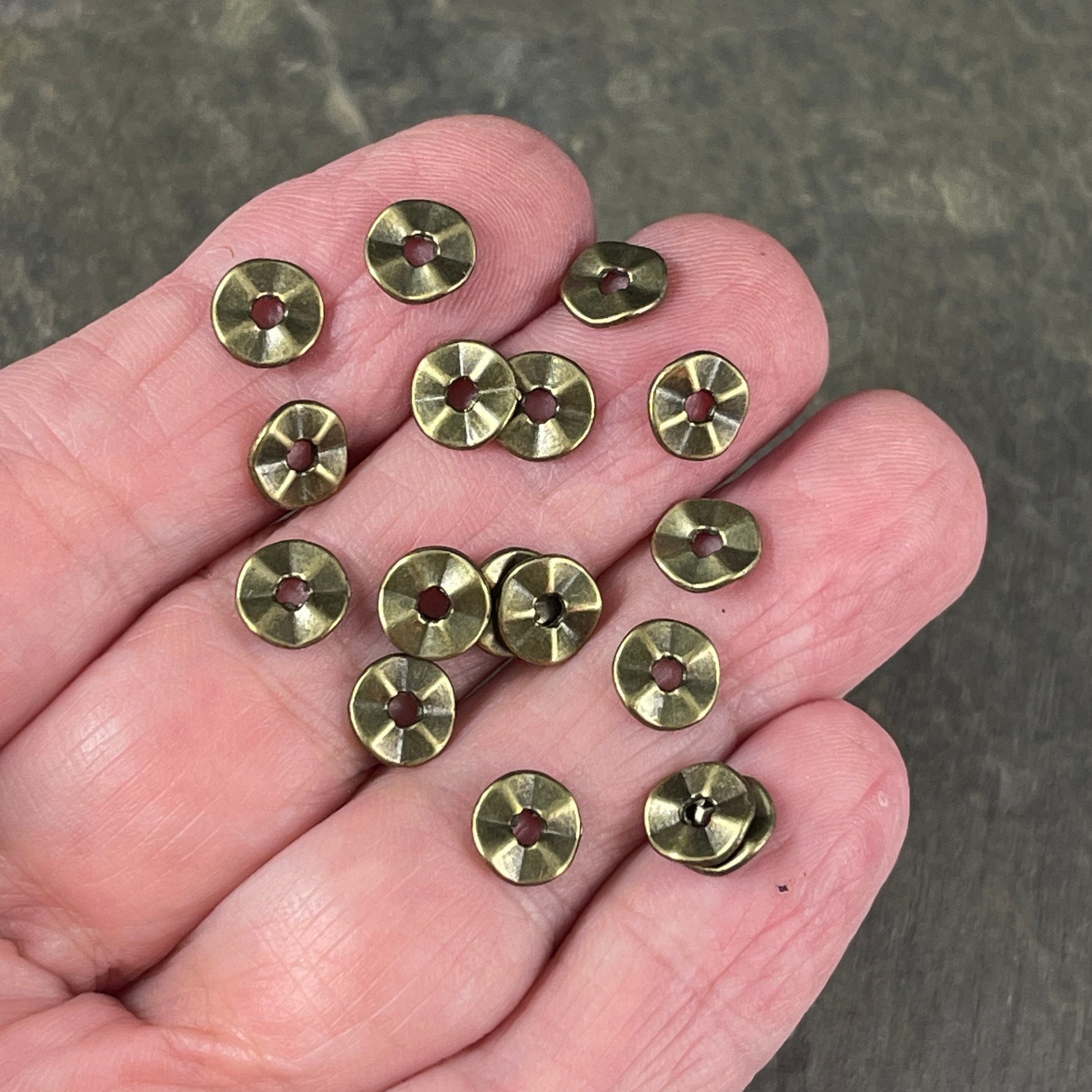 Wavy Spacer Beads - Antiqued Brass Metal Beads - 7mm Disc Spacers Thin Wavy Spacer Beads (A101871-AB) - Qty. 100