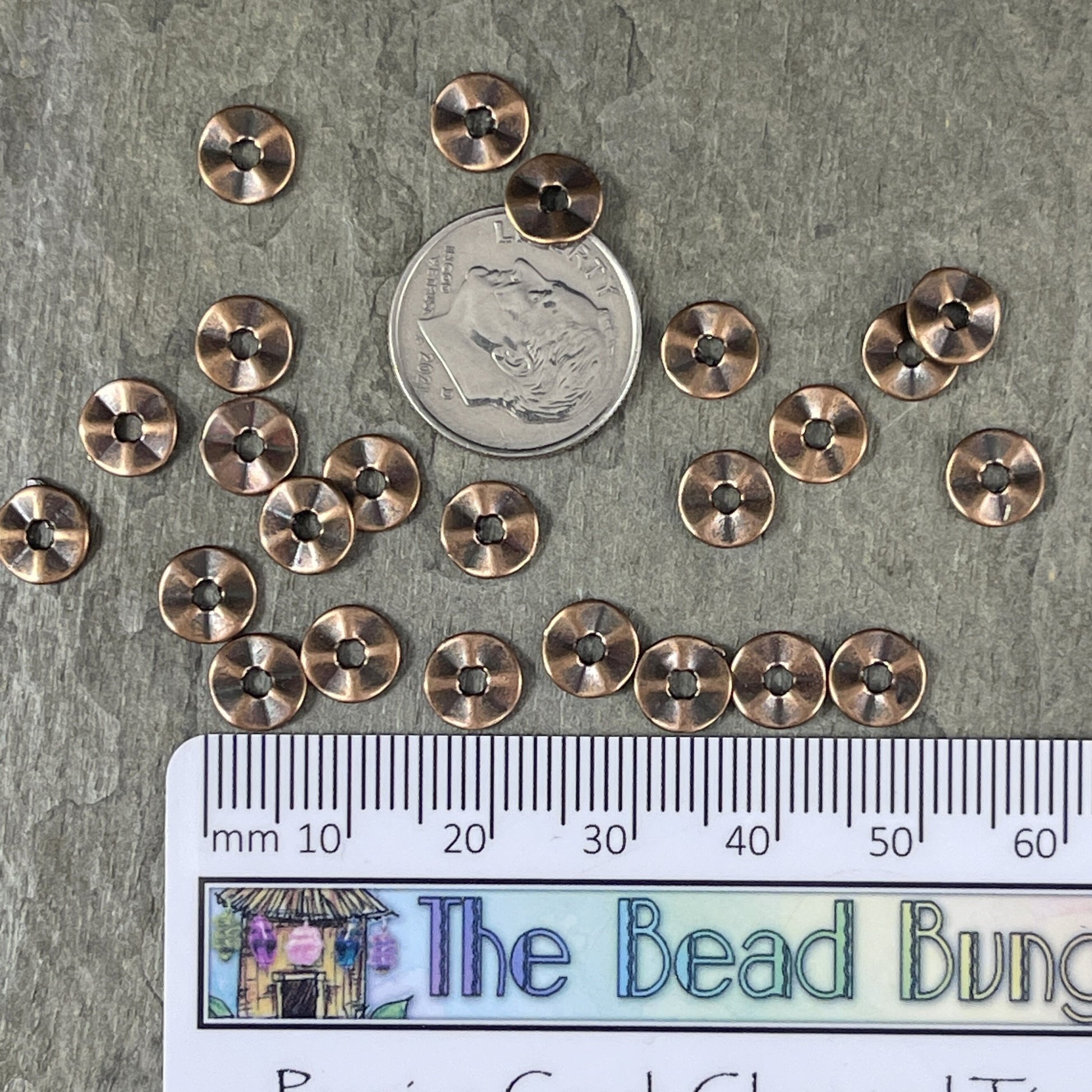 Wavy Spacer Beads Nickel Free Antiqued Copper Metal Beads - 7mm Disc Spacers Thin Wavy Spacer Beads (A101871-R) - Qty. 100