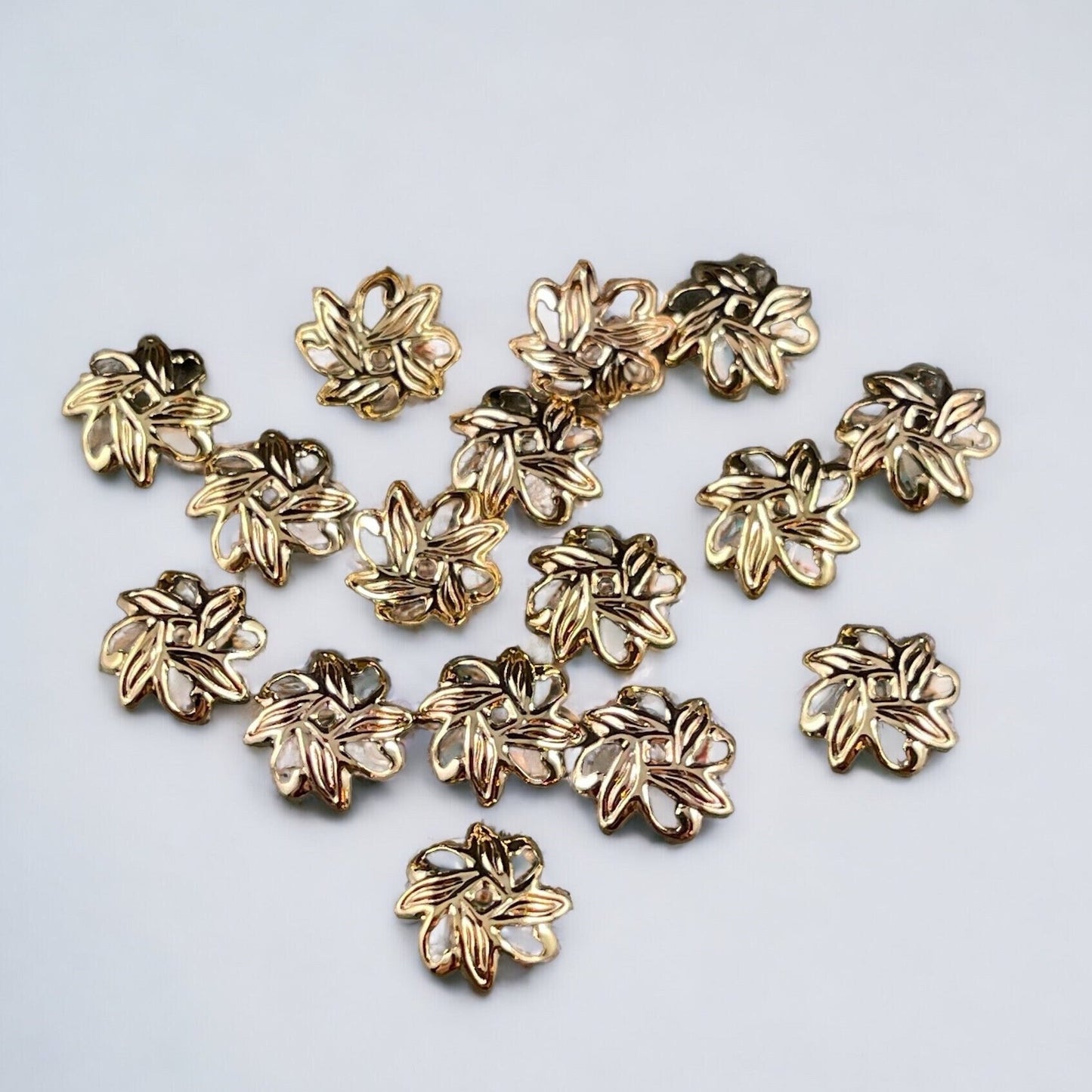10mm Gold Leaf Design Bead Caps ~ Gold Plated Brass Bead Caps with a Floral Theme (BC-5578) * Qty. 30