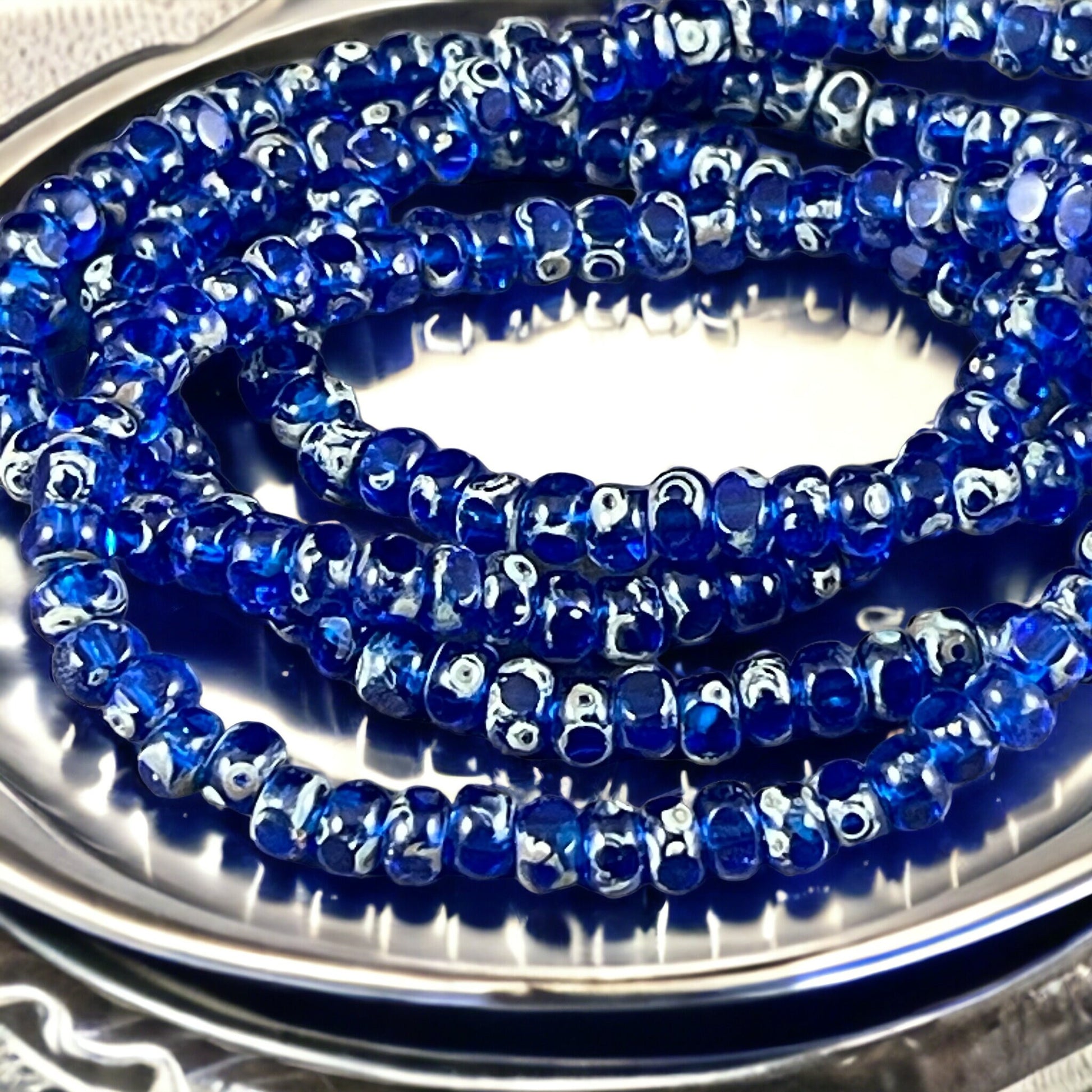 Czech Glass Beads ~ Small 4x3mm Faceted Cobalt Blue Beads ~ Transparent Blue with Picasso Finish (TRICA/RJ-2667) * Qty. 50