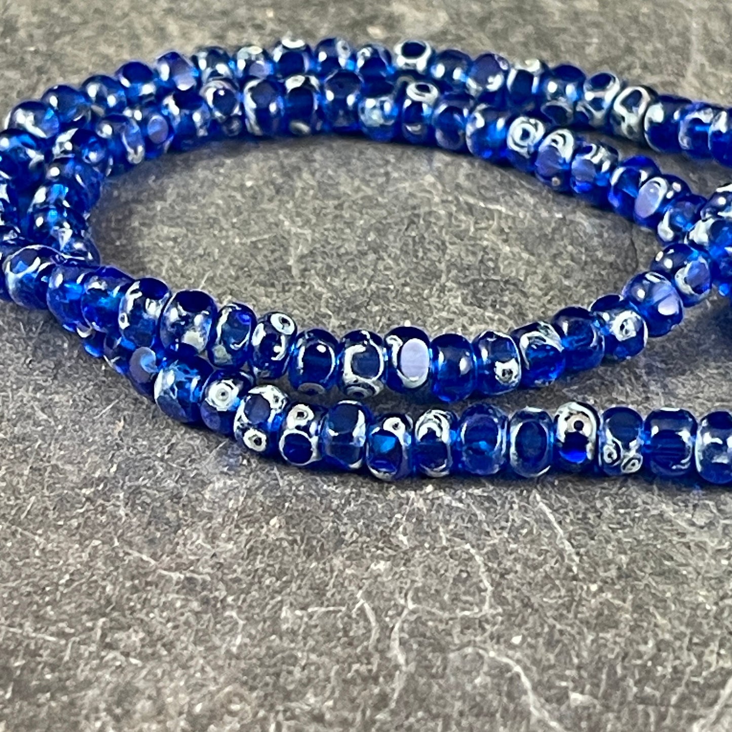 Czech Glass Beads ~ Small 4x3mm Faceted Cobalt Blue Beads ~ Transparent Blue with Picasso Finish (TRICA/RJ-2667) * Qty. 50