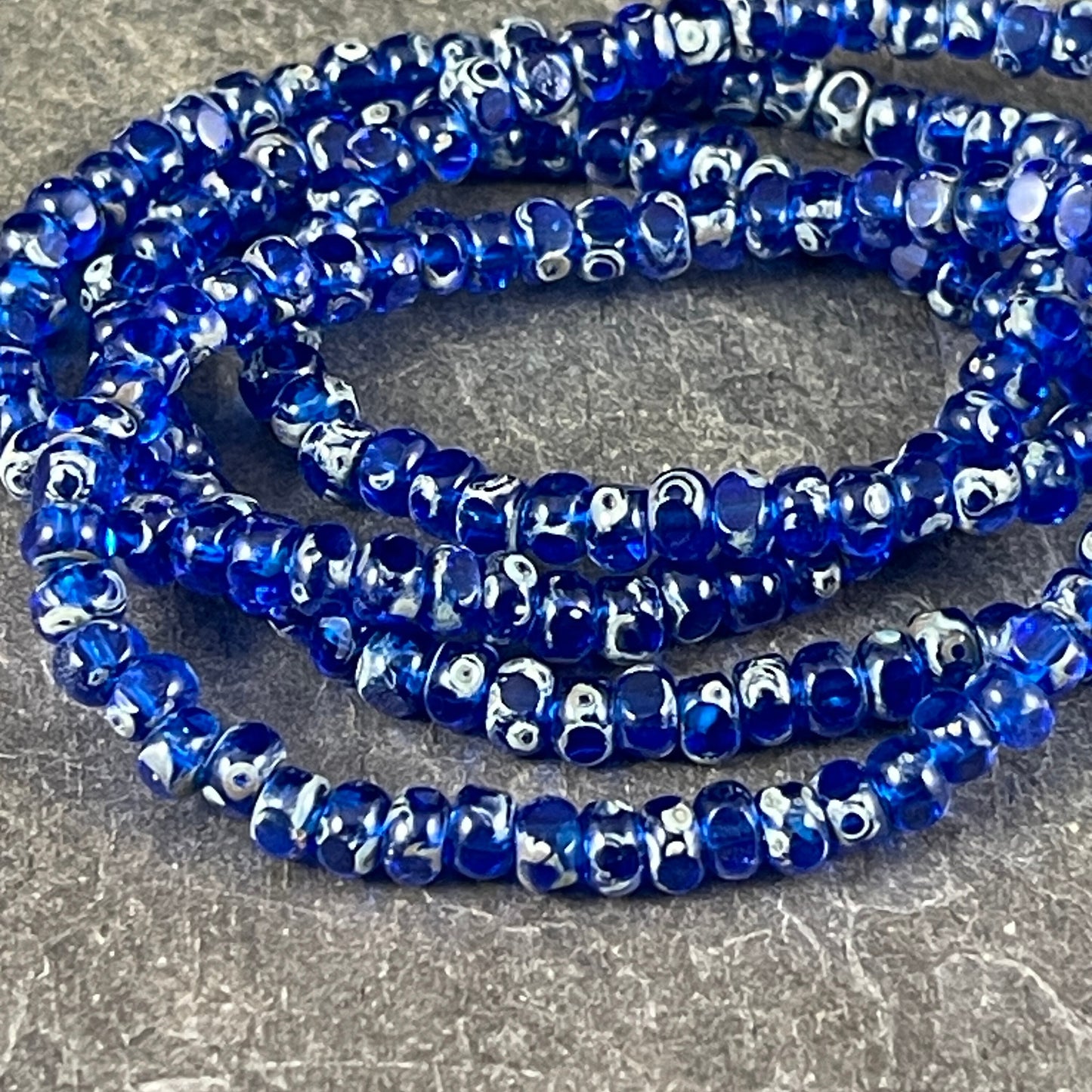 Czech Glass Beads ~ Small 4x3mm Faceted Cobalt Blue Beads ~ Transparent Blue with Picasso Finish (TRICA/RJ-2667) * Qty. 50