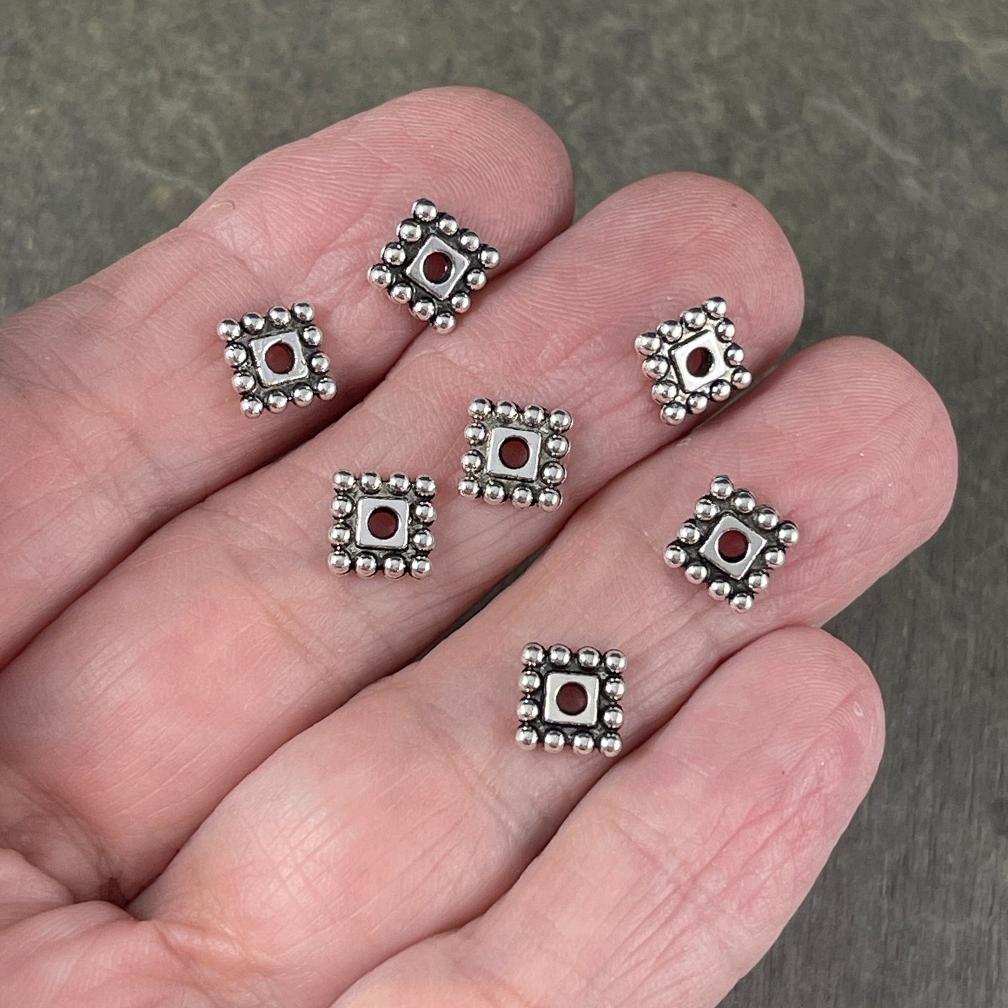 7mm Square Metal Spacer Beads Antiqued Silver Flat Square Spacer Nickel Free Alloy Metal (00697-AS) * Qty. 50