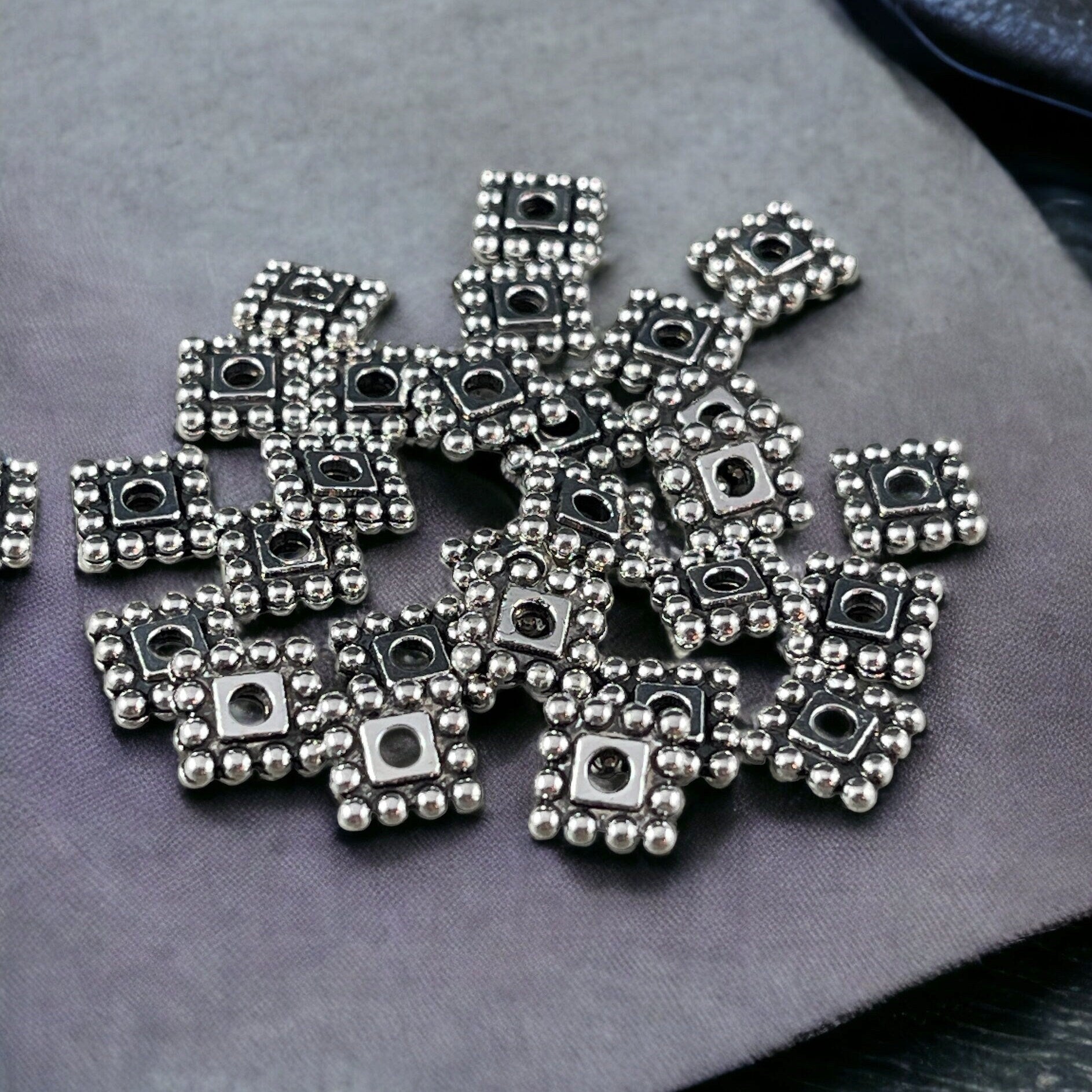 7mm Square Metal Spacer Beads Antiqued Silver Flat Square Spacer Nickel Free Alloy Metal (00697-AS) * Qty. 50