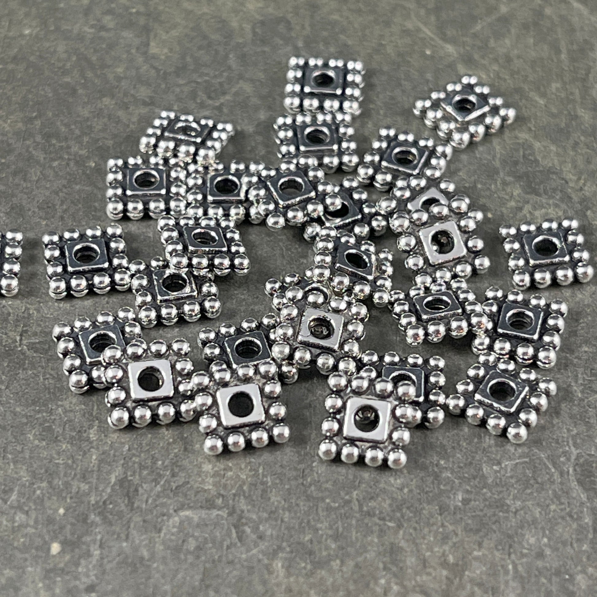 7mm Square Metal Spacer Beads Antiqued Silver Flat Square Spacer Nickel Free Alloy Metal (00697-AS) * Qty. 50
