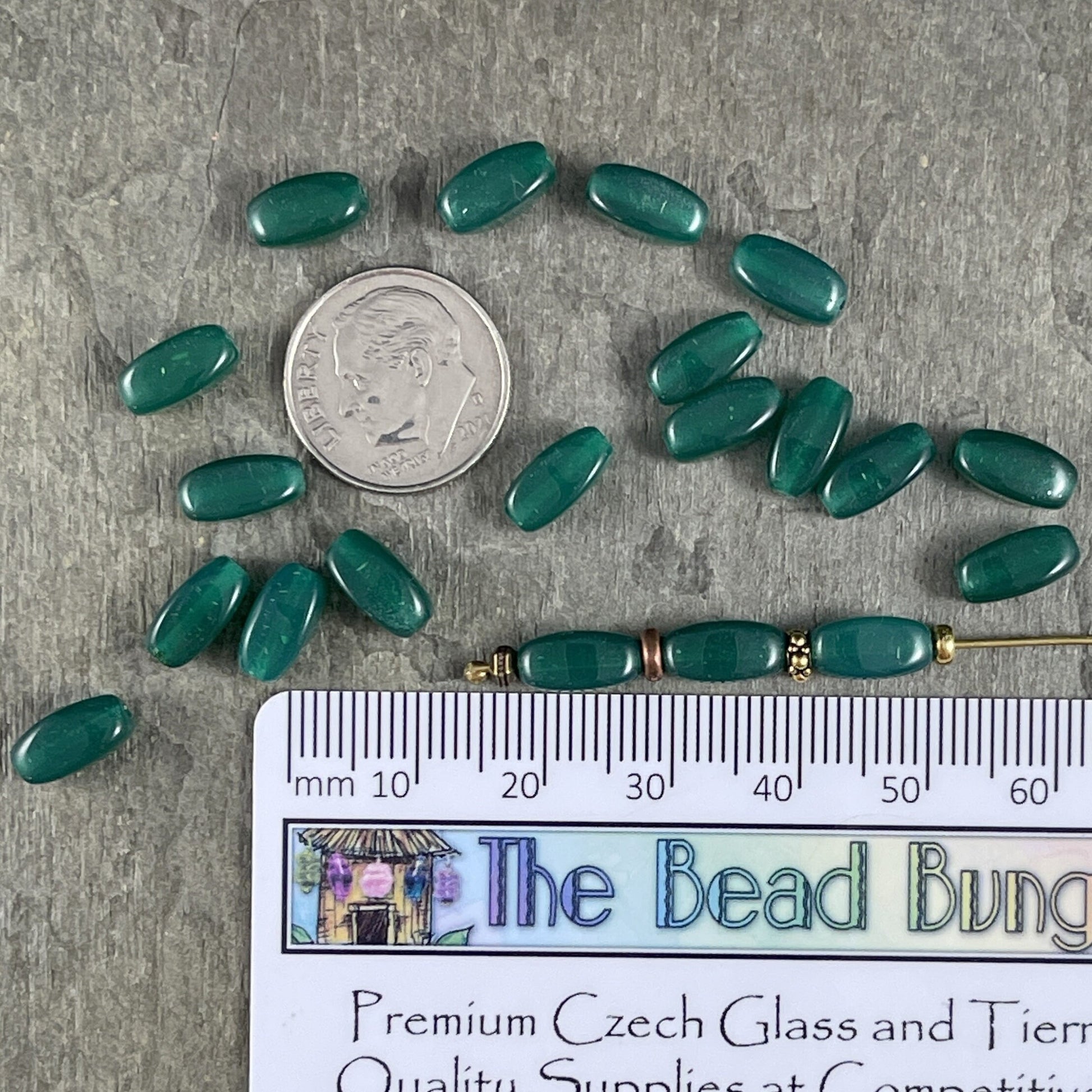 Emerald Green Opaline Czech Glass Beads ~ 10x5mm Rice Oval Glass Beads ~ Milky Dark Green Oval (RJ-2154) * Qty. 20