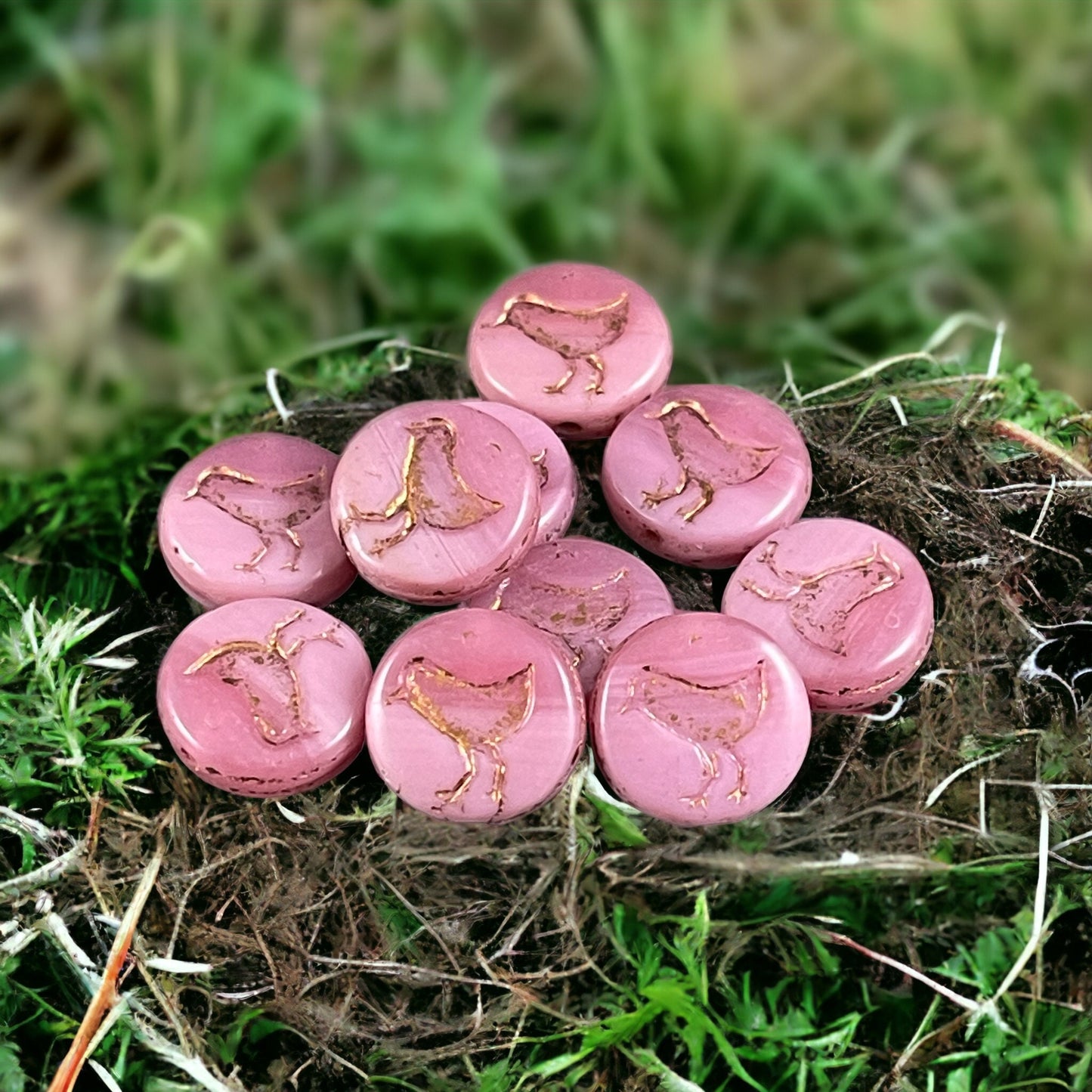 Pink Czech Glass Beads Bird Theme Beads Nature Beads Silky Pastel Pink Czech Beads 12mm Coin Beads (COIN/RJ-4704) * Qty. 10